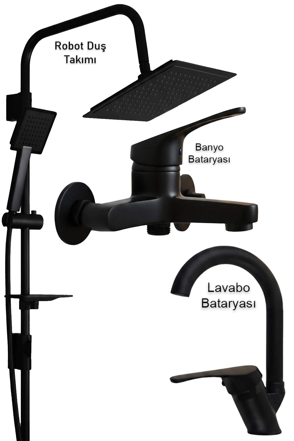 Lavabo Banyo Bataryası Robot Duş Takımı Musluk Armatür Siyah Renk Çeşitleri