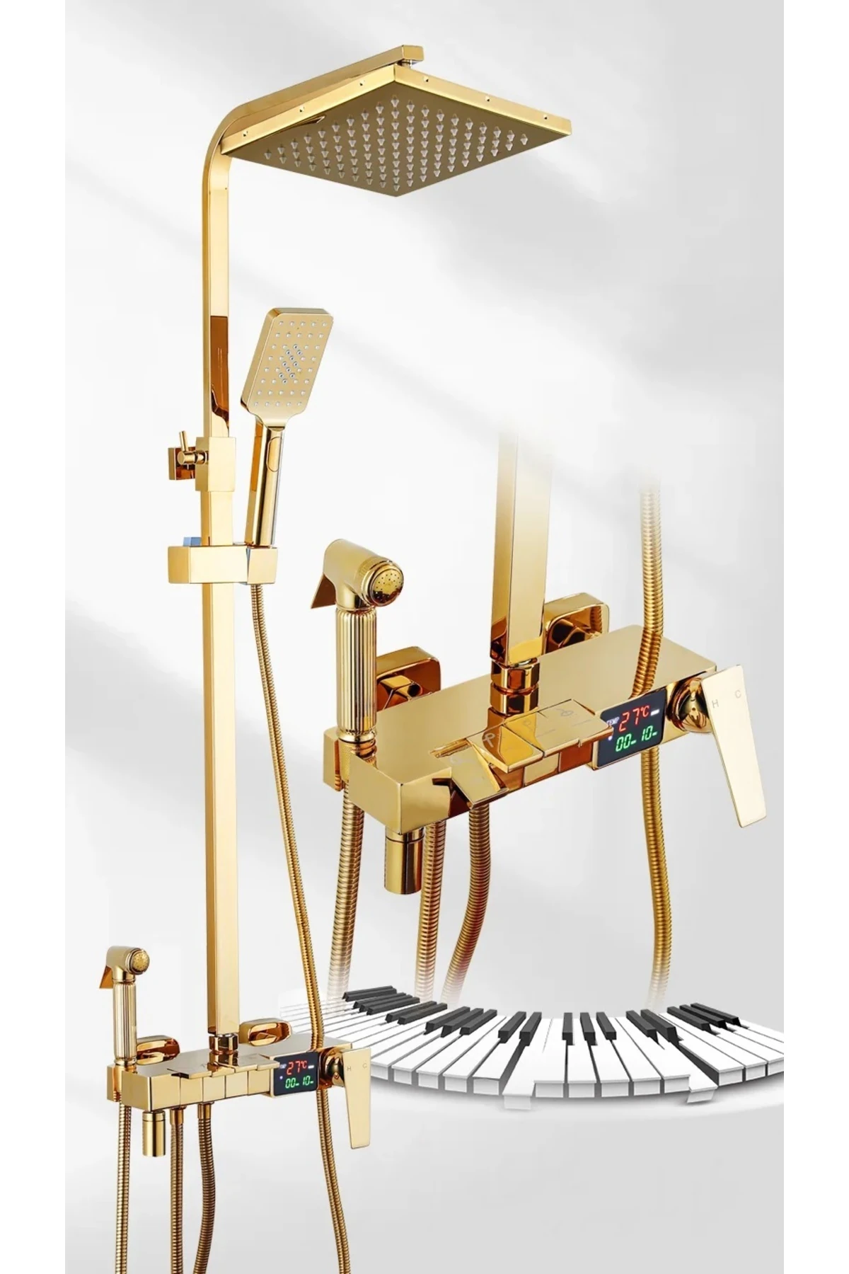 DİJİTAL SICAKLIK LED EKRANLI BANYO DUŞ SETİ PİYANO TUŞLU YENİ TASARIM GOLD 7 YIL GARANTİLİ İTHAL