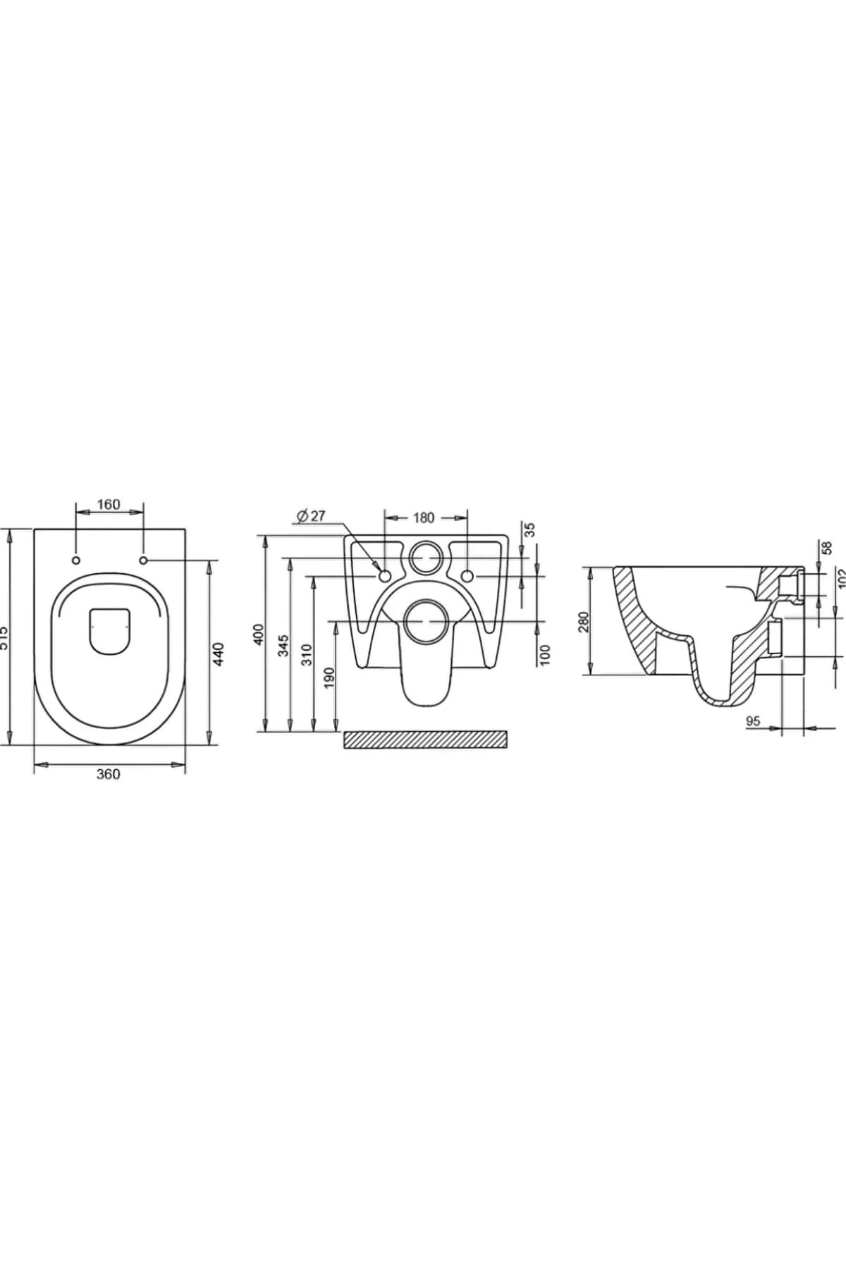 Rondo Rita Beyaz Kanalsız Açık Montaj Asma Klozet RND5516, Nkp Grande Yavaş Kapak