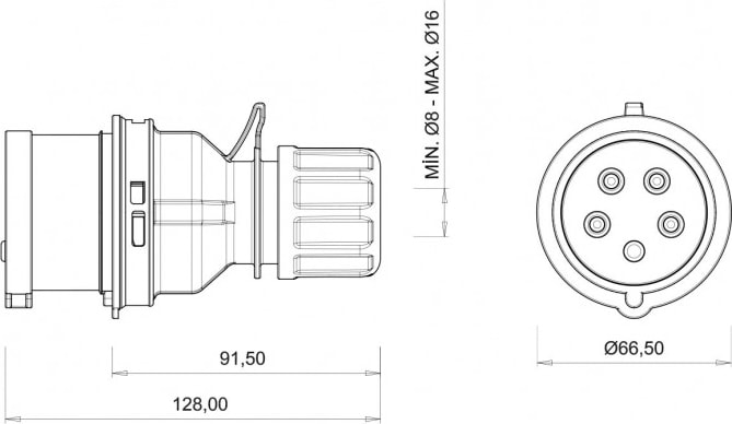 IP44 Cee Norm 5/16A Düz Fiş 380V - 450V BC1-1505-2011