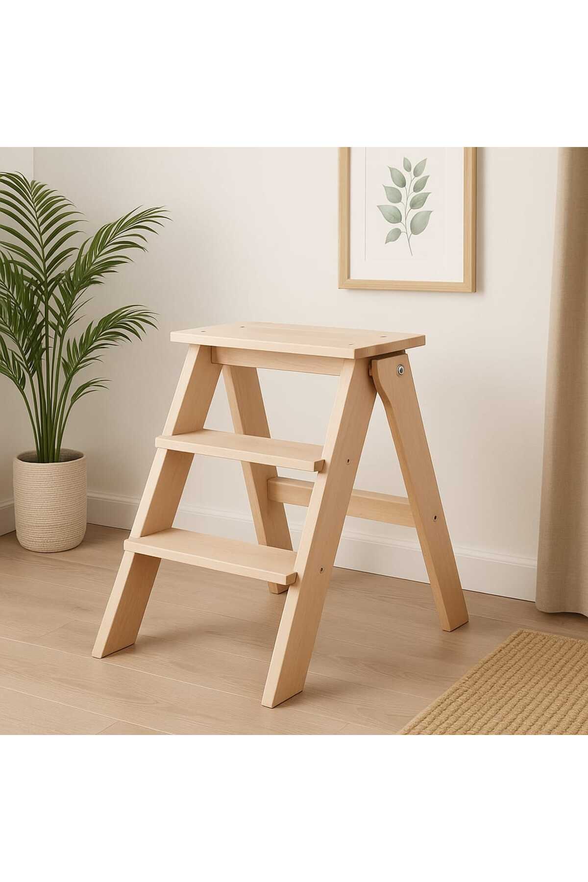 3 BASAMAKLI AHŞAP MASİF MERDİVEN