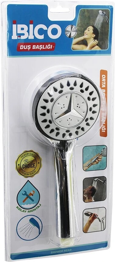 Mercedes Orta Yuvarlak- Bombeli=9.5cm Duş Başlık Kademeli Krom Gövde- Siyah Kenar-Iğnesap:13.5cm (5047)