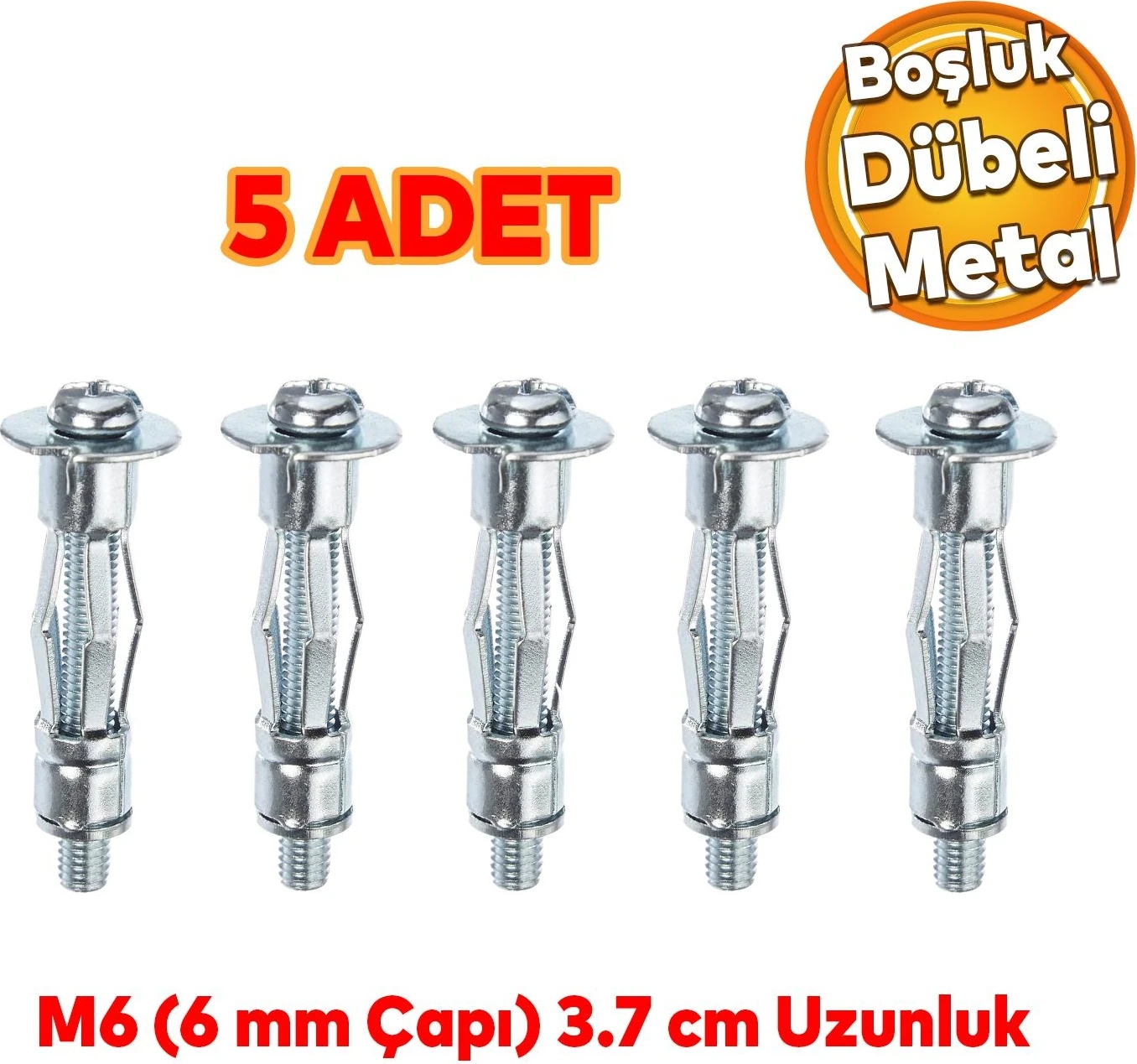 Çelik Alçıpan Boşluk Dübel Frt Tuğla Duvar Bims Paraşüt Dübeli 6X37 Metal 5 Adet