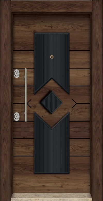 TEZ3464 Ahşap Kaplama Kabartma Model Çelik Kapı Tırnaklı Sistem