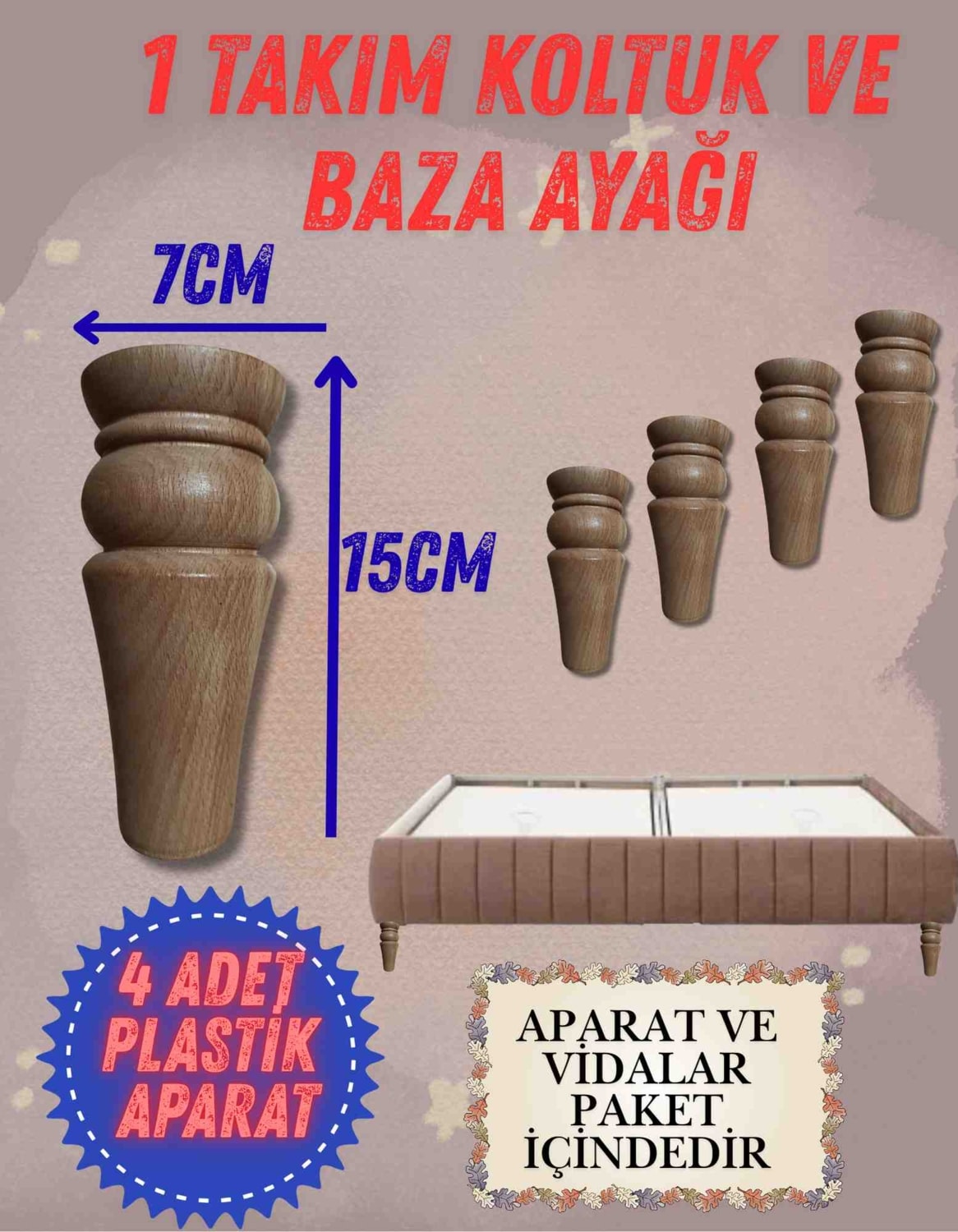 15CM 7'lik Ham Koltuk-Baza Dekoratif Ayak