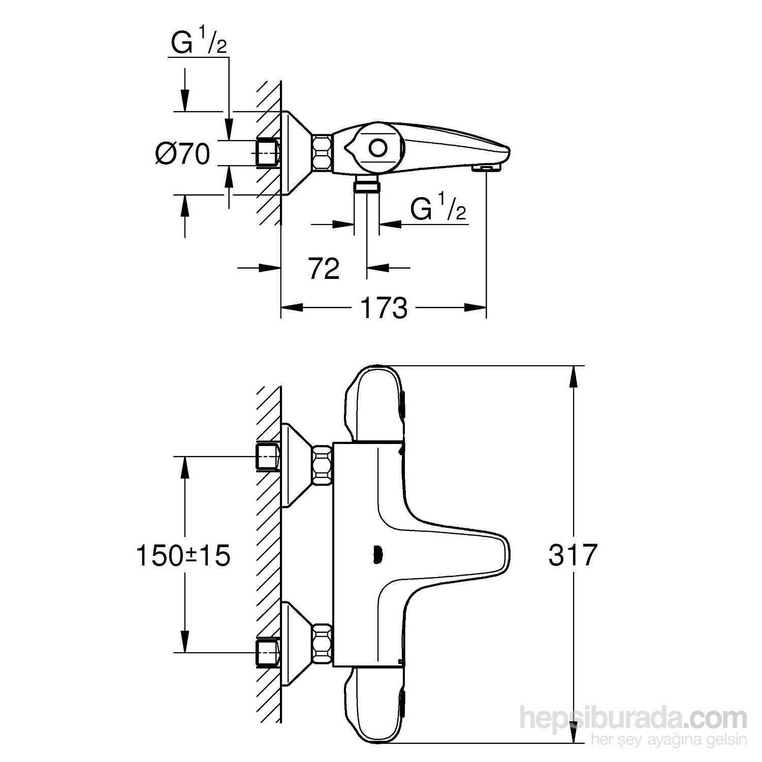 Grohtherm 1000 New Termostatik Banyo Bataryası - 34155003