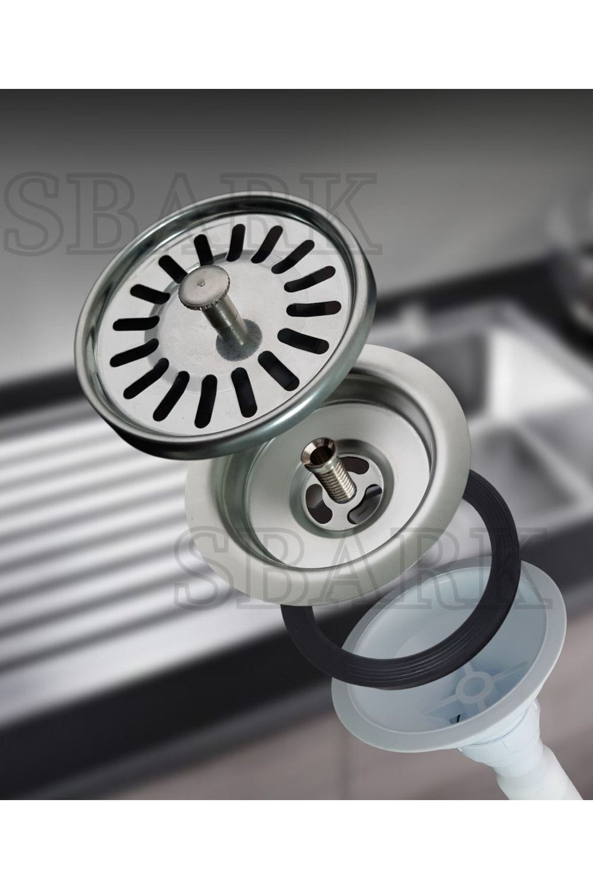 Körüklü Büyük Lavabo Evye Gider Sifonu Çöpmak Paslanmaz Geniş Ağızlı Stoplu Süzgeç