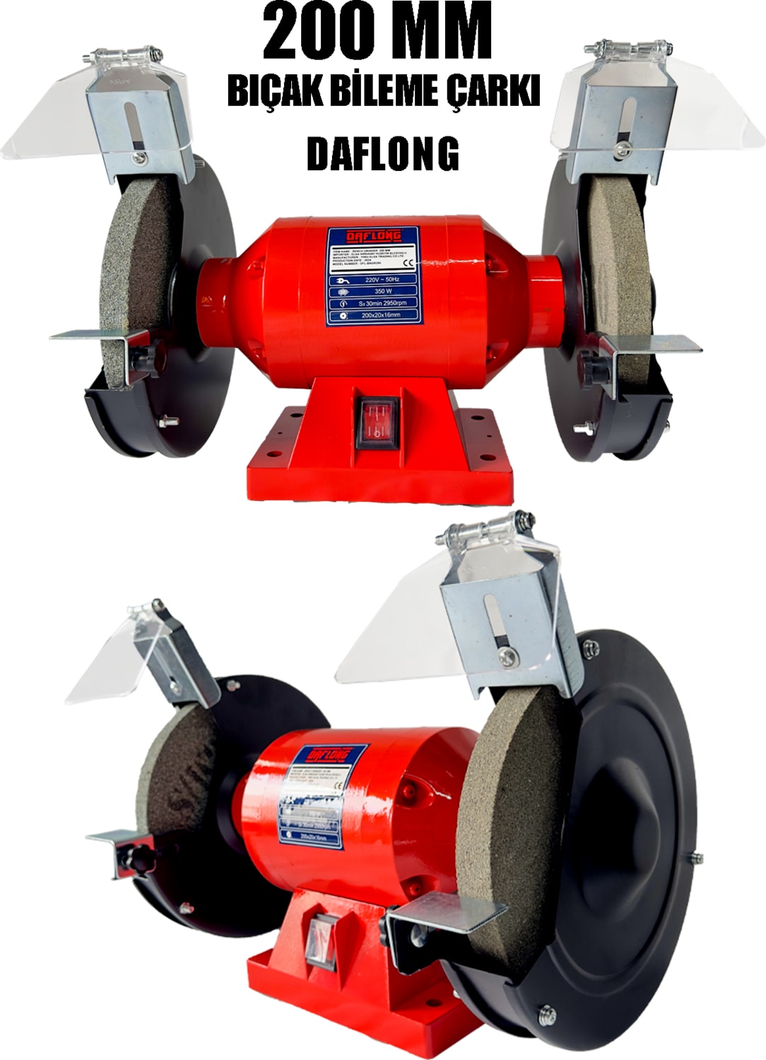 Daflong Profesyonel Çark Motoru Zımpara Balta Bıçak Bileme Makinesi Taş Motoru Taşlama 200 mm