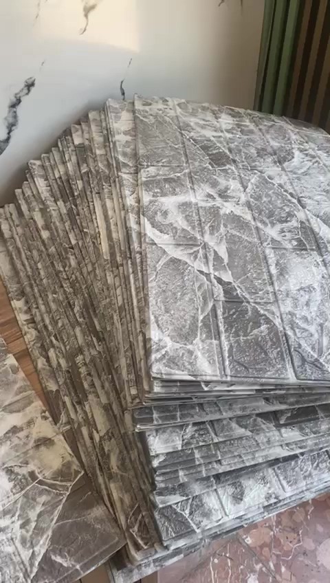 Kendinden Yapışkanlı Çift Renk Alaca Gri Tuğla Esnek Tuğla Sünger Duvar Paneli 70x77 Cm 4 Adet