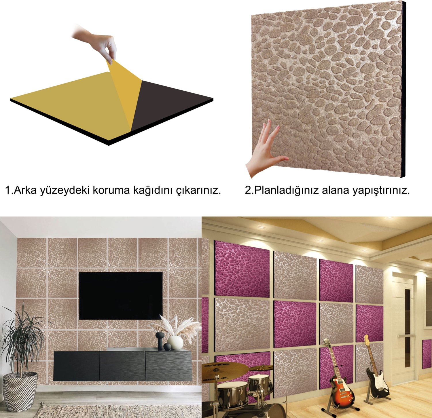 Bej Embos Keçe Ses ve Isı Yalıtım Paneli 40X40 cm