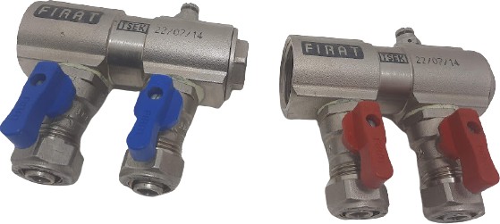 1" Mini Küresel Vanalı Kollektör 2'li Takım (1 Kırmızı+1 Mavi) Çıkış Seçiniz 2 Çıkışlı