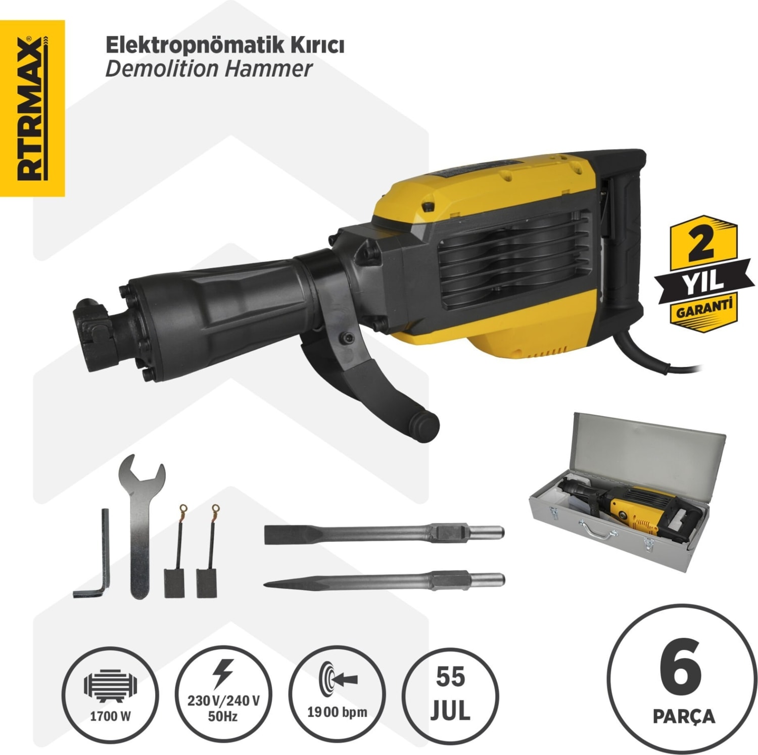 RTRMAX RTM2765 Elektropnömatik Sds Hex Kırıcı 1700 W 55 Jul