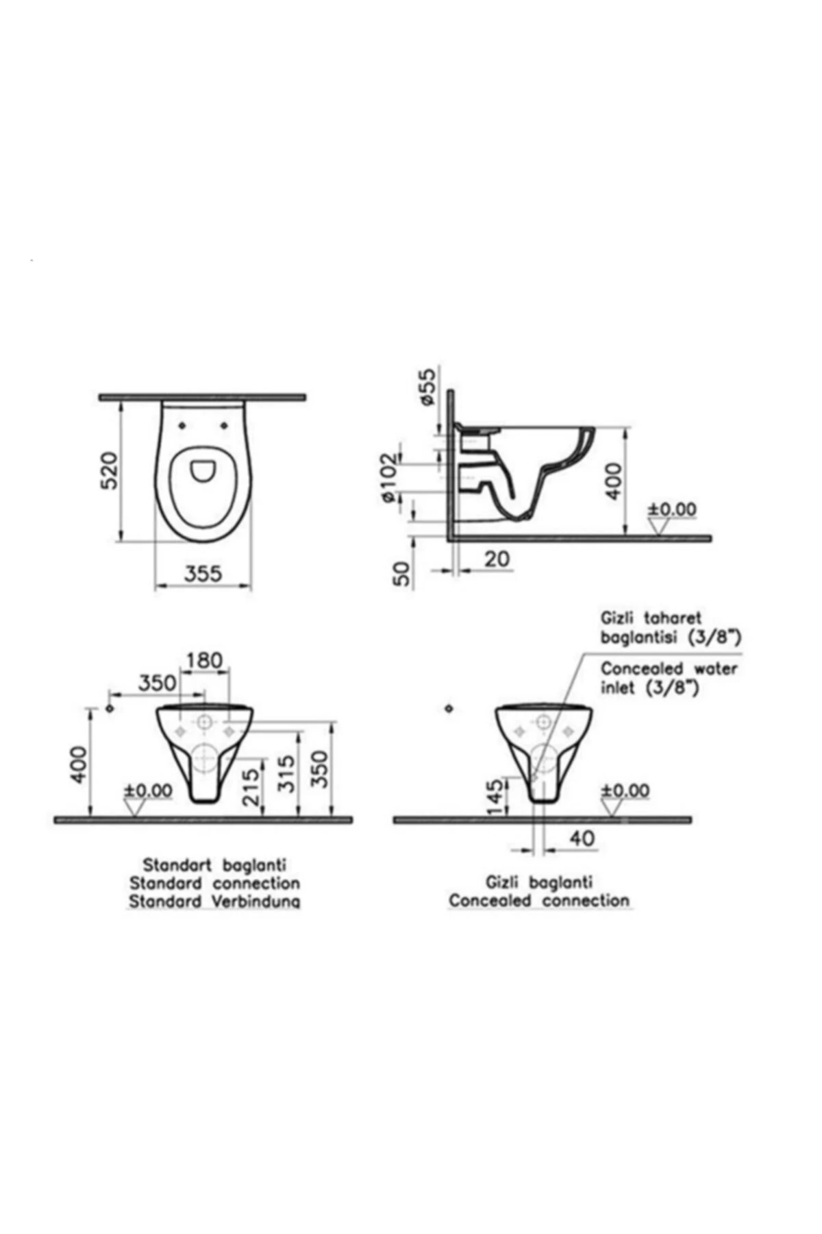 7741b003-0850 S 10 Rim-ex (kanalsız) Asma Klozet - Kapak Dahil - Kapak Kodu: 23-003-001