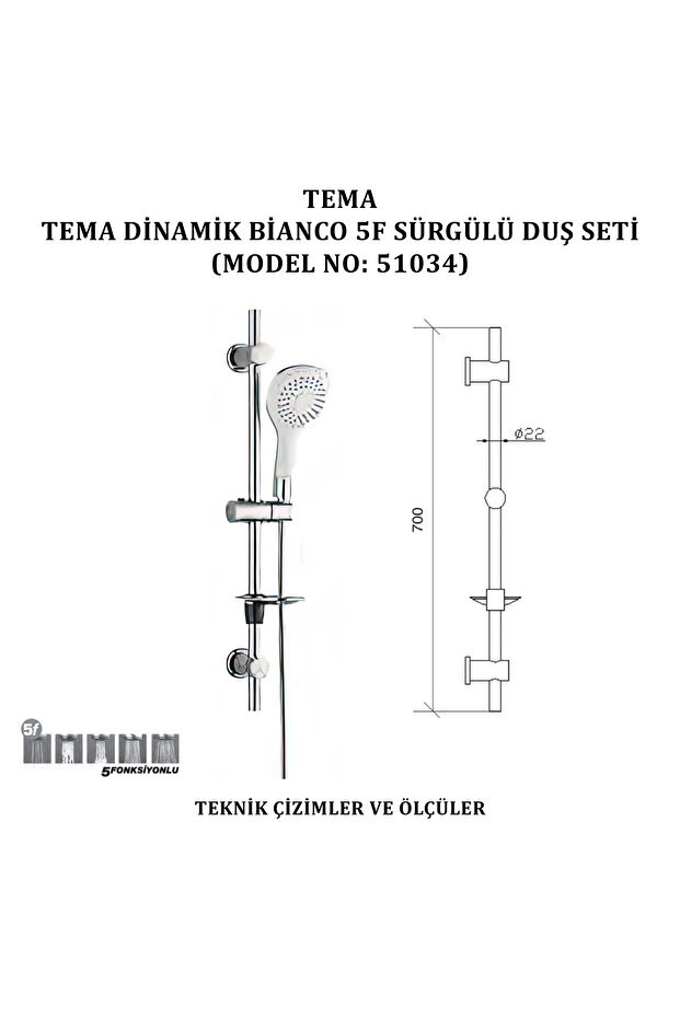 Dinamic Bıanco Sürgülü Duş Seti (MODEL NO: 51034)