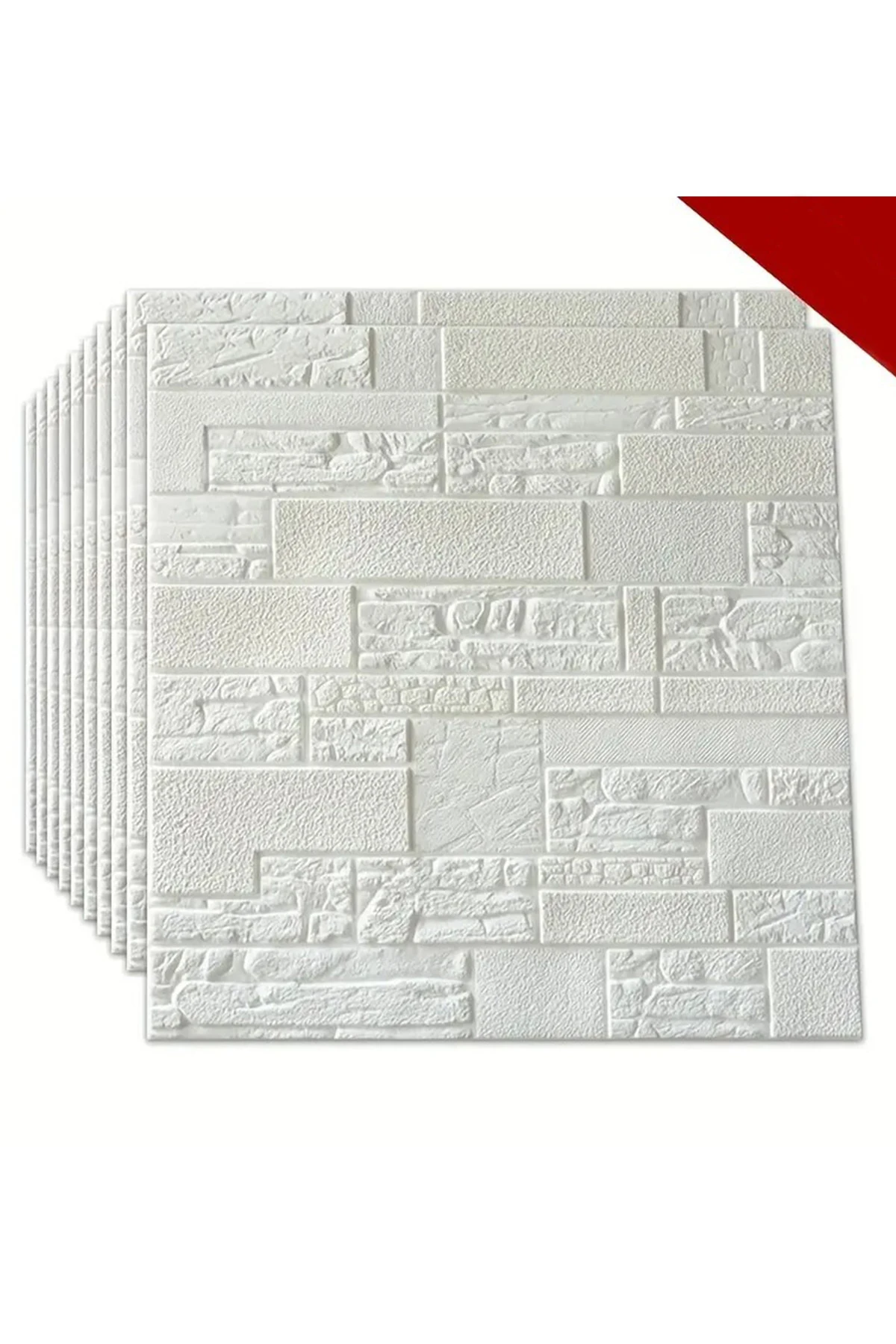 Beyaz Dekoratif Kendinden Yapışkanlı Taş Ev Tuğla Kesme Taş Duvar Paneli Köpük 70x70cm 0,50M²