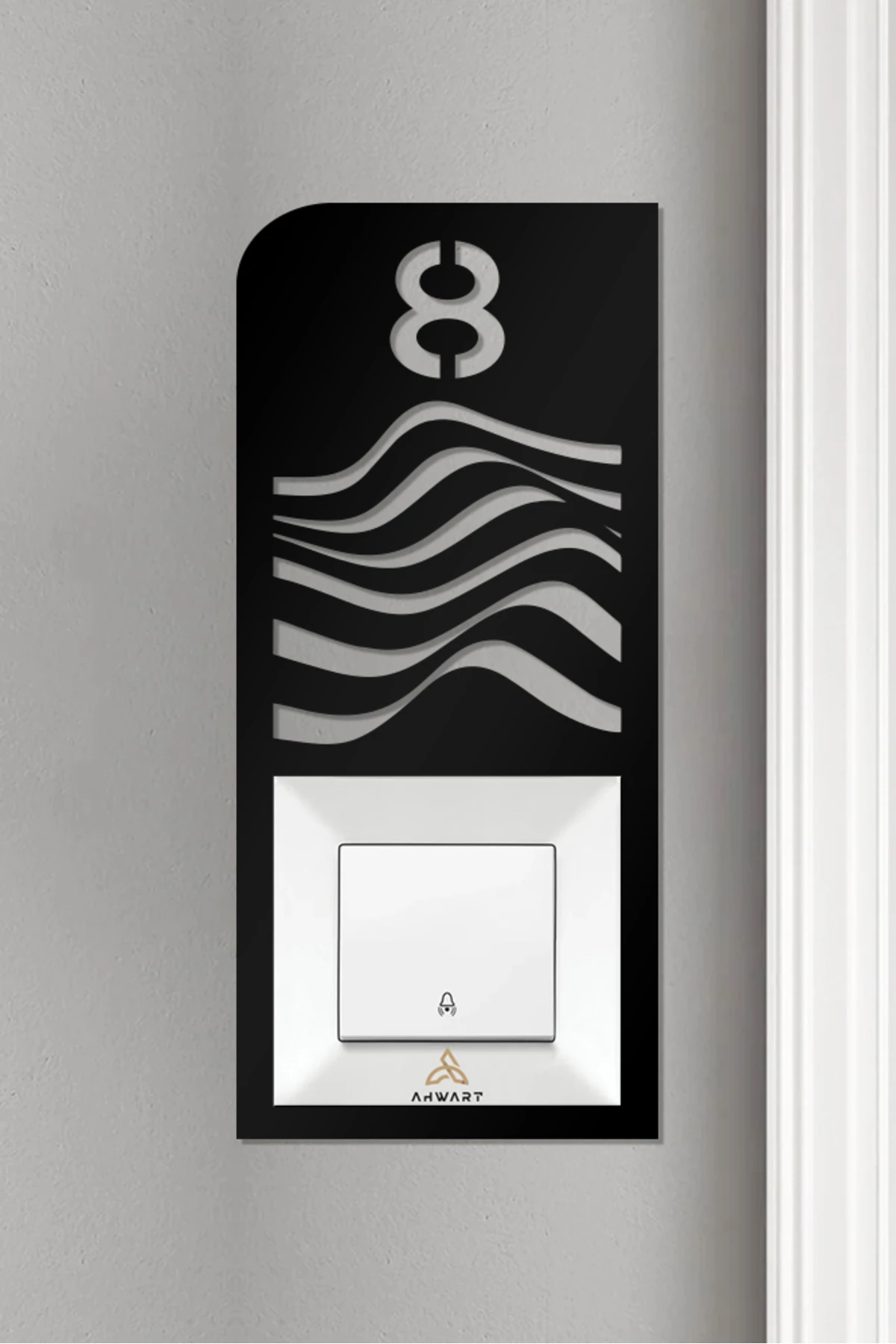 Ahşap Daire Kapı Numarası, Dekoratif Zil Priz Çerçevesi No:8