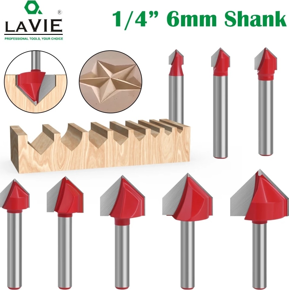 6X12.7MM Lavıe 6mm 1/4 Sap 90 V Tipi Planya Kesici Oyma Kanal Açma Araçları Yönlendirici Bit Seti Emniyet Freze Kesiciler (Yurt Dışından)