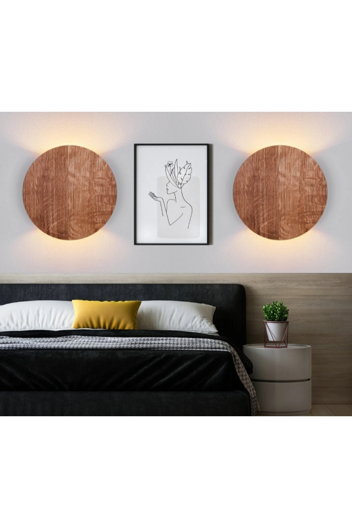 İpli Switch Butonlu Anahtarlı Doğal Ahşap Yuvarlak Rustik Salon Duvar Aplik Kütük Aplik 220 V