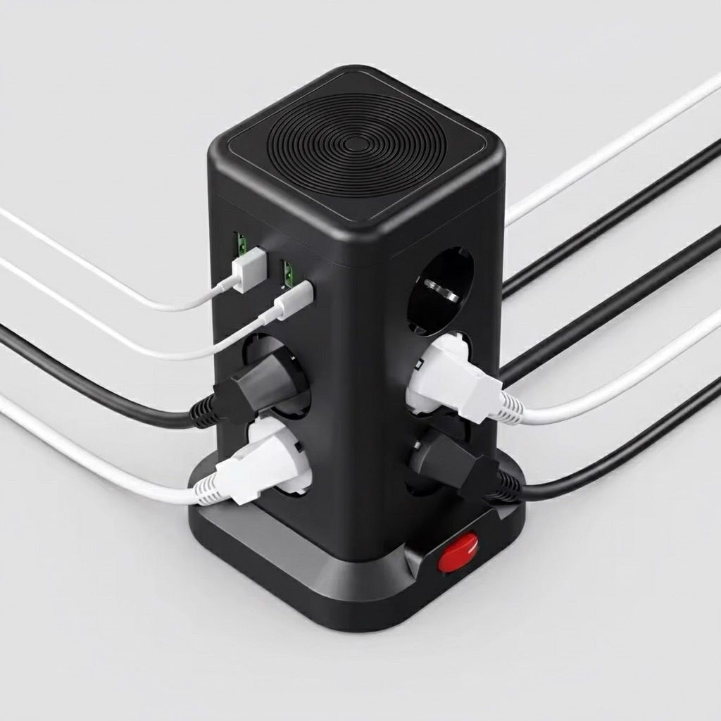 Akım Korumalı Priz Kablosuz Şarj Istasyonu 11X Soket 3x USB 1xtype-C Kablolu Grup Priz Çoğaltıcı