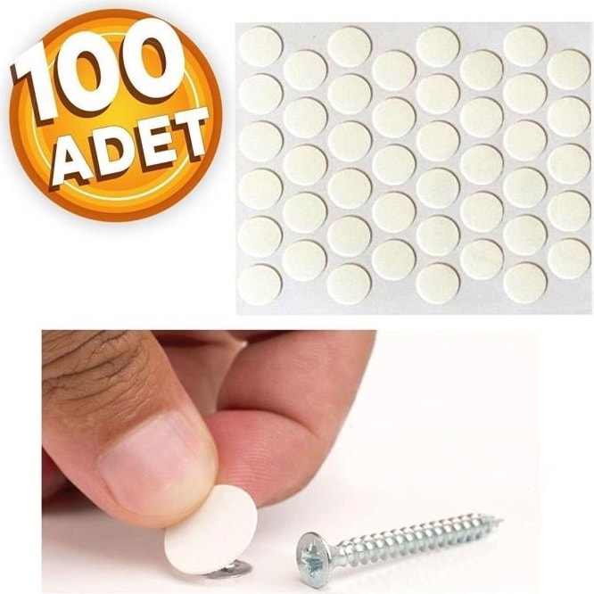 100 Adet Mat Beyaz Ahşap Mobilya Dolapları Için Kendinden Yapışkanlı Vida Tapası Tıpası Kapatıcı