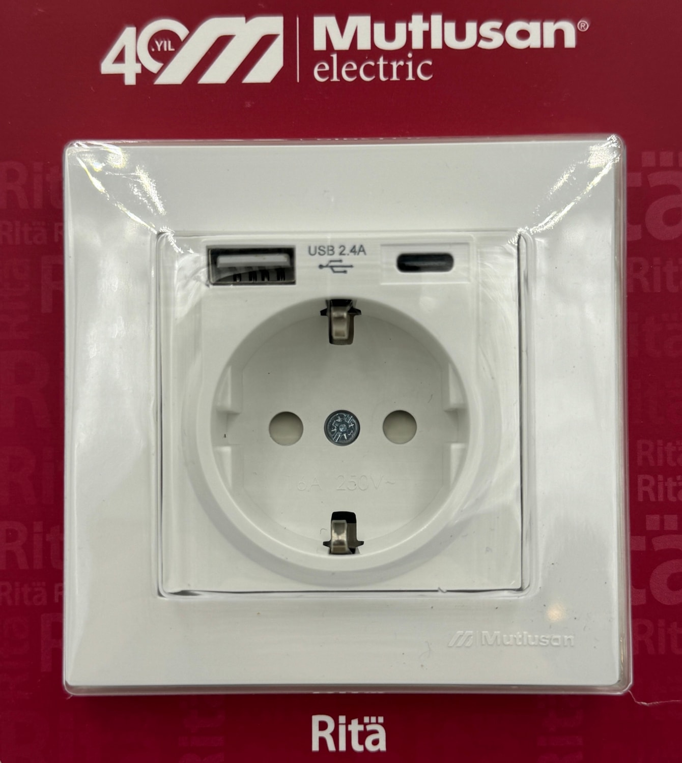 Rita USB + Type-C Li Topraklı Priz Beyaz