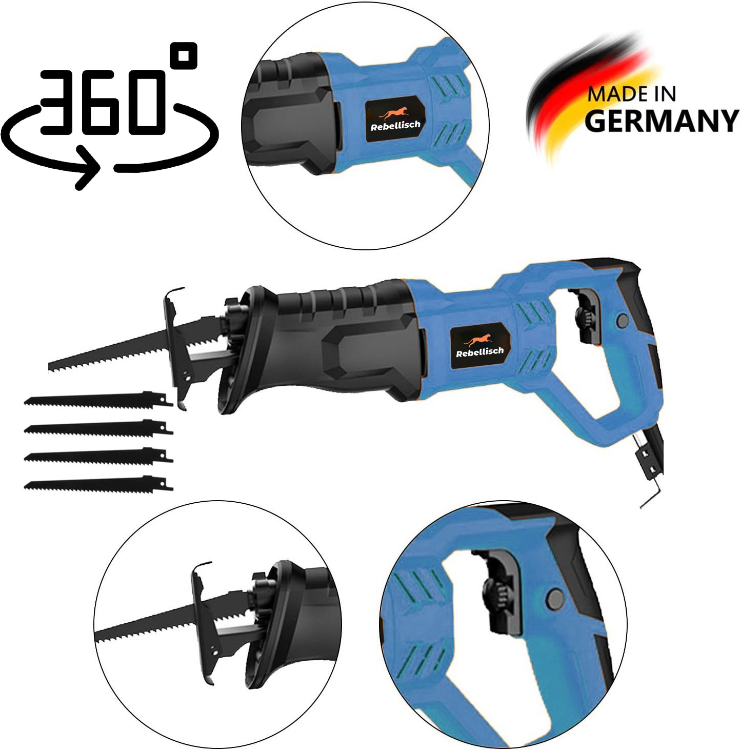 Germany TX7102 - 22000WF 6 Kademe Devir Ayarlı Beton Tuğla Kemik Kesme Tilki Kuyruğu