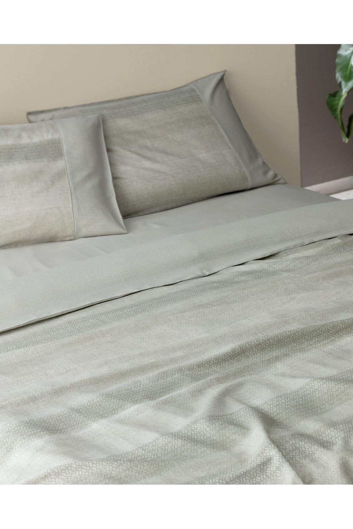 Candide King Size %100 Pamuk  Crep Baskılı Nevresim Takımı - Haki