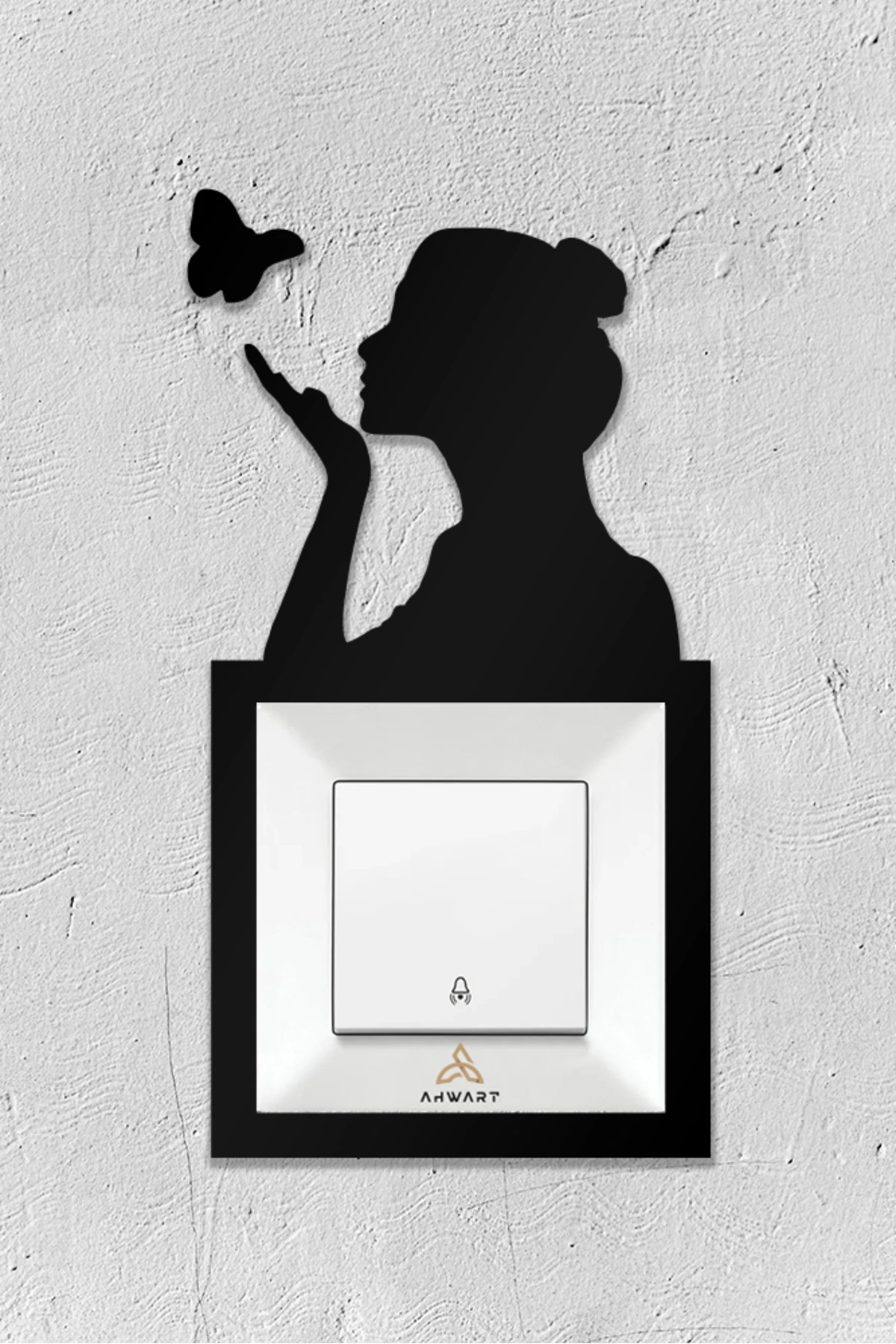 Kelebekli Kadın Ahşap Priz Çerçevesi, Dekoratif Priz ve Anahtar Çerçevesi