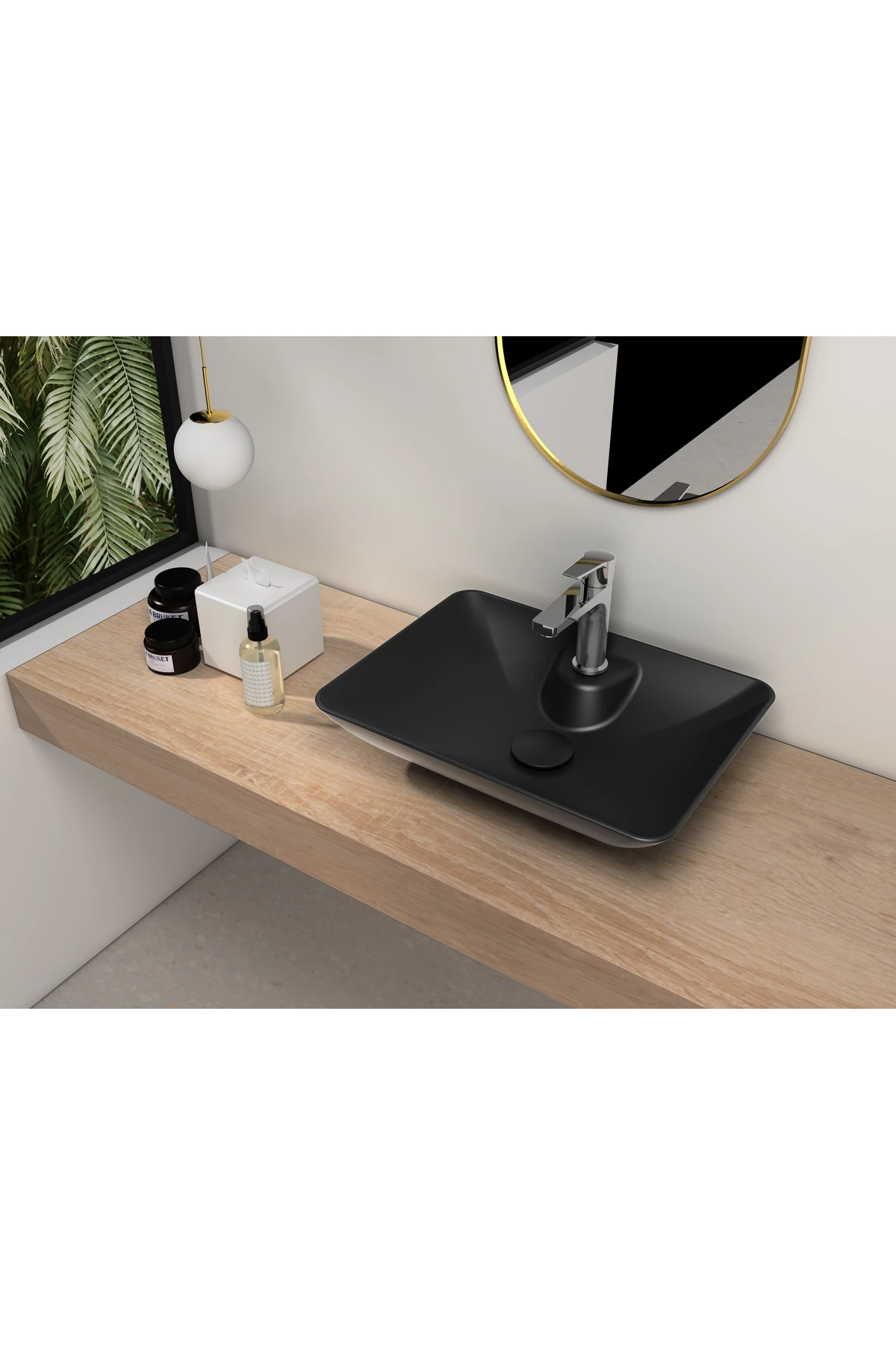 Sifon Tapası - Bas Aç - Mat Siyah Seramik Başlıklı -Taşma Deliksiz