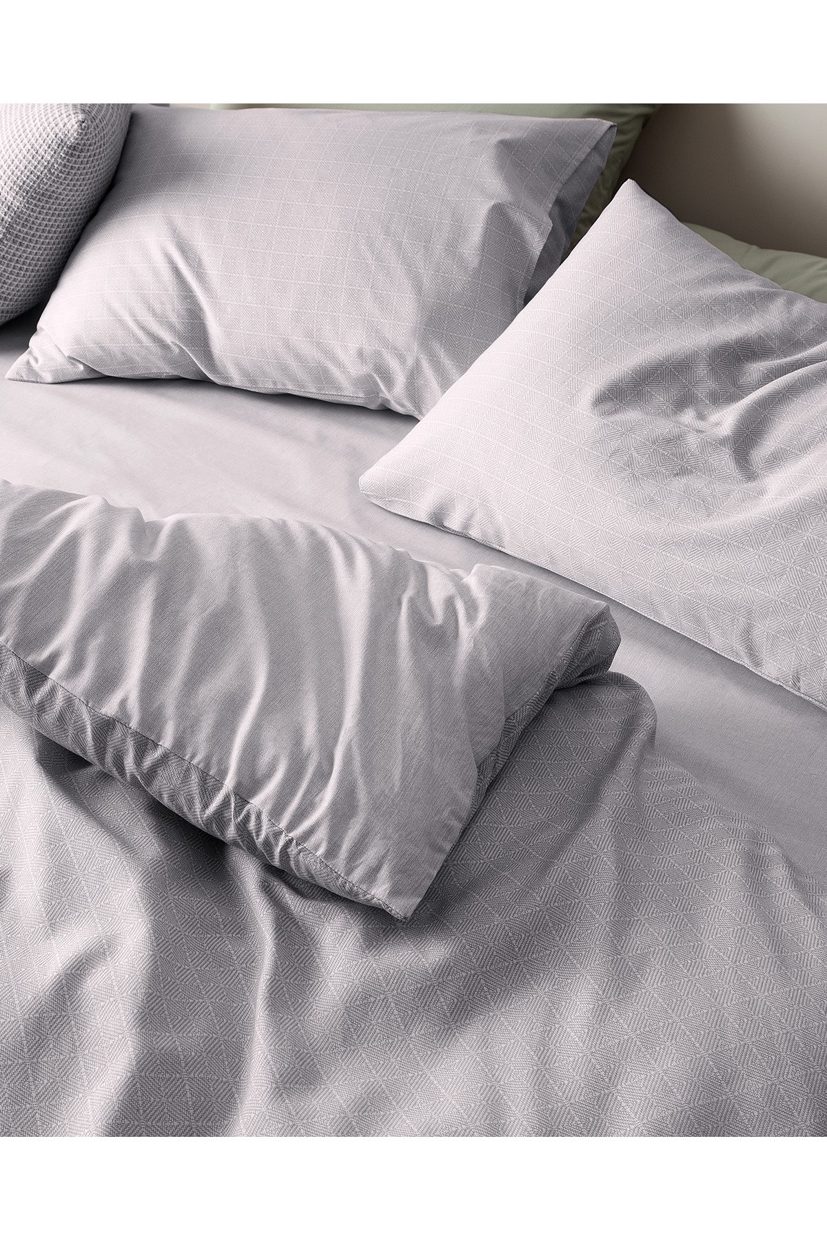 Odette King Size %100 Pamuk Ranforce Baskılı Nevresim Takımı - Gri
