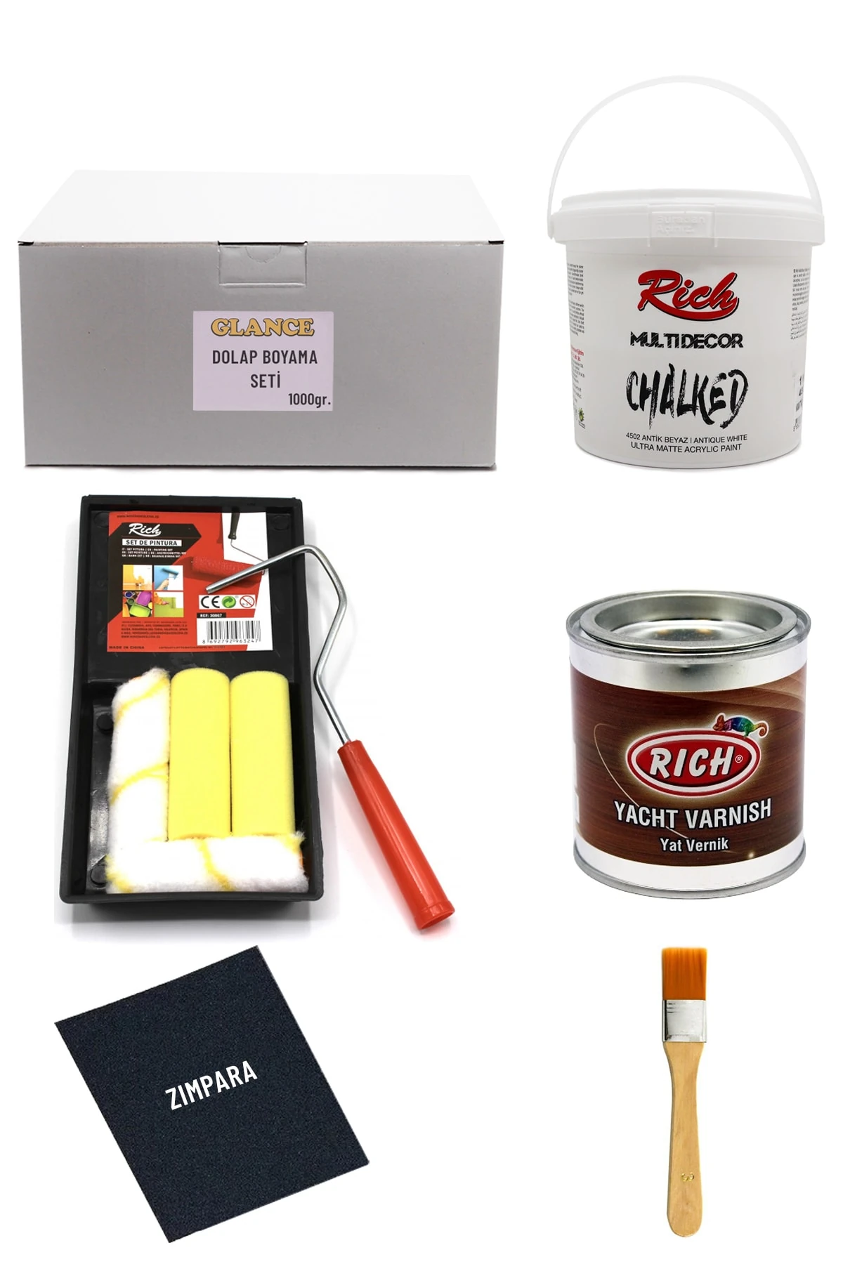 Rich Multi Decor Chalked Beyaz 1000 gr Dolap Boyama Seti Mobilya Ahşap Boyama Seti Yat Vernik