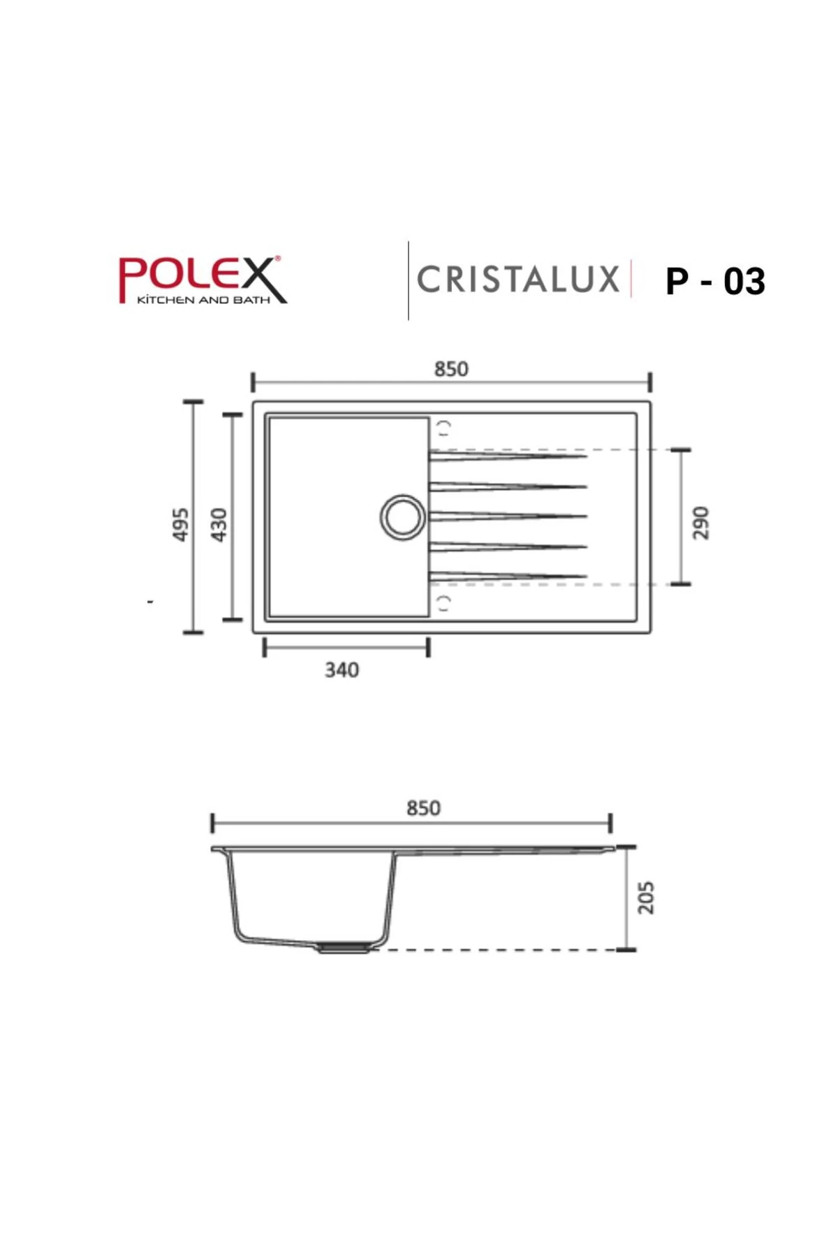 Cristalüx Granit Evye P03 Toprak Tezgah Altı Ve Tezgah Üstü Mutfak Evyesi 85x49,5cm