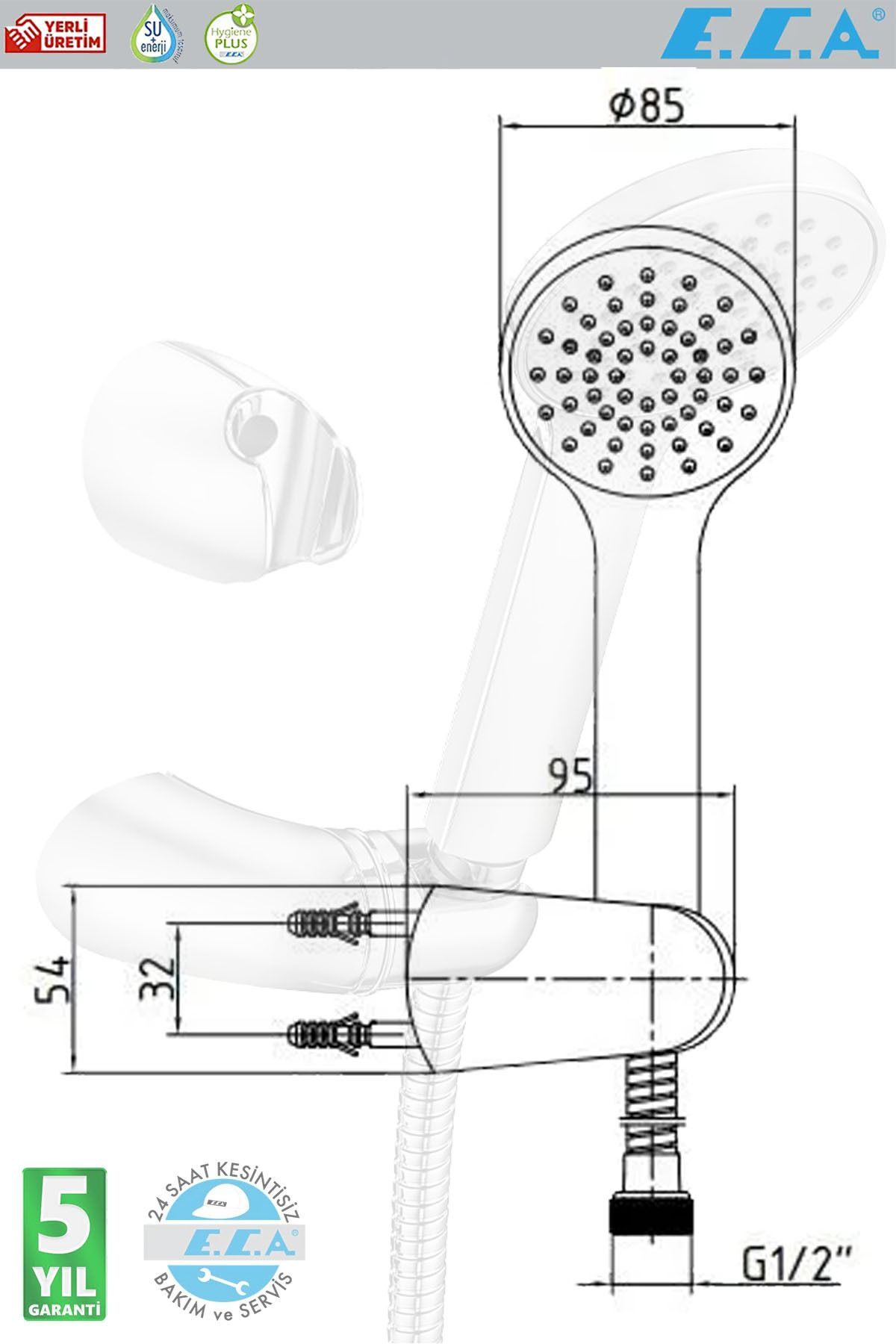 Spil Banyo Duş Başlığı El Duş Seti Üst Takım Çift Mafsallı E.c.a 102117336
