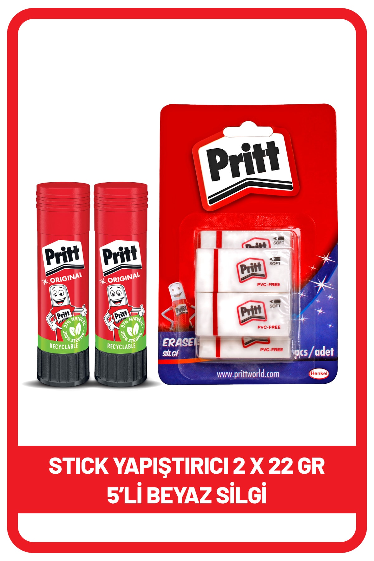 Stick 22 gr Shrink X 2 Adet Beyaz Silgi 5'li Blister