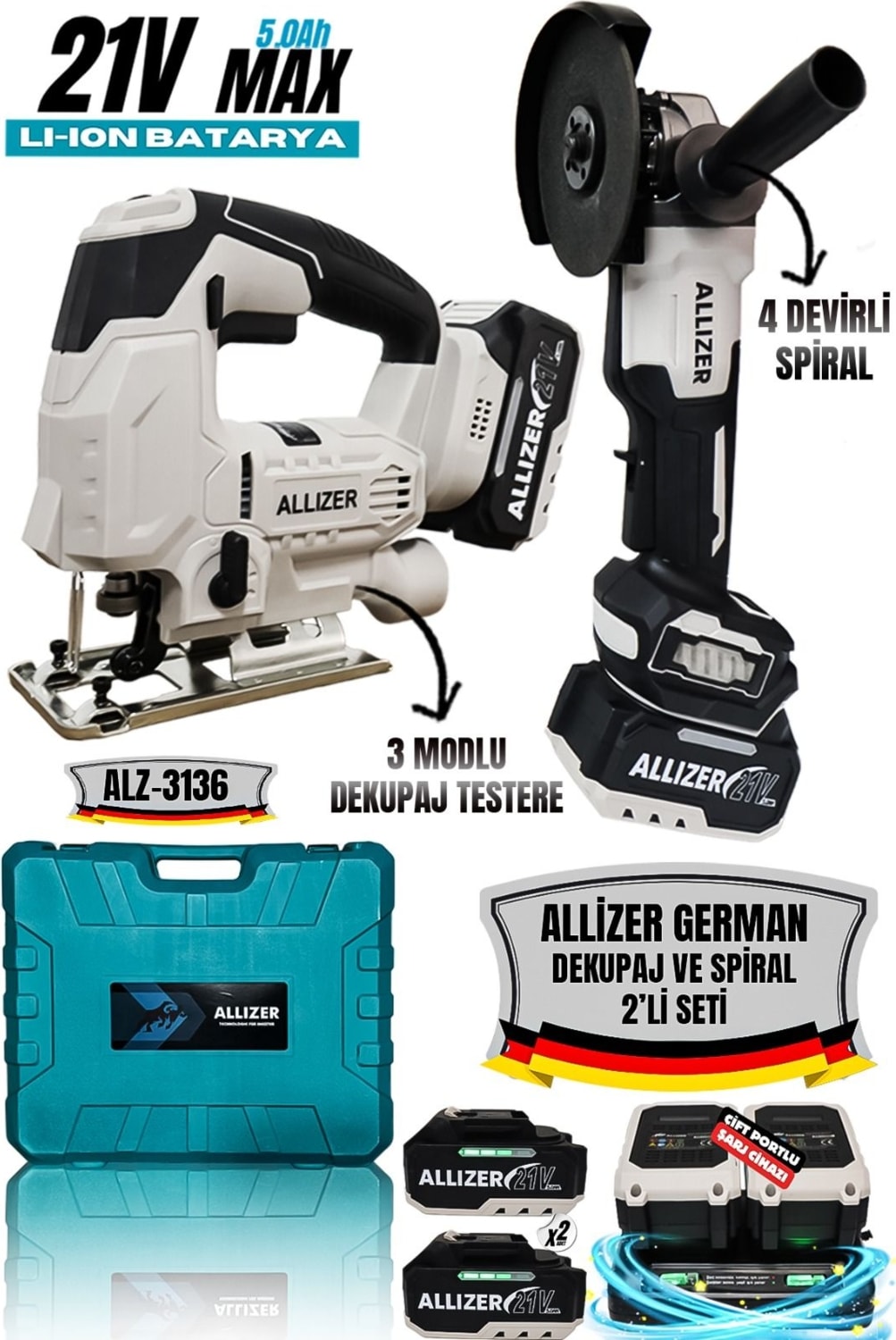 Allizer 2'li Set Gri (Spiral - Dekupaj)