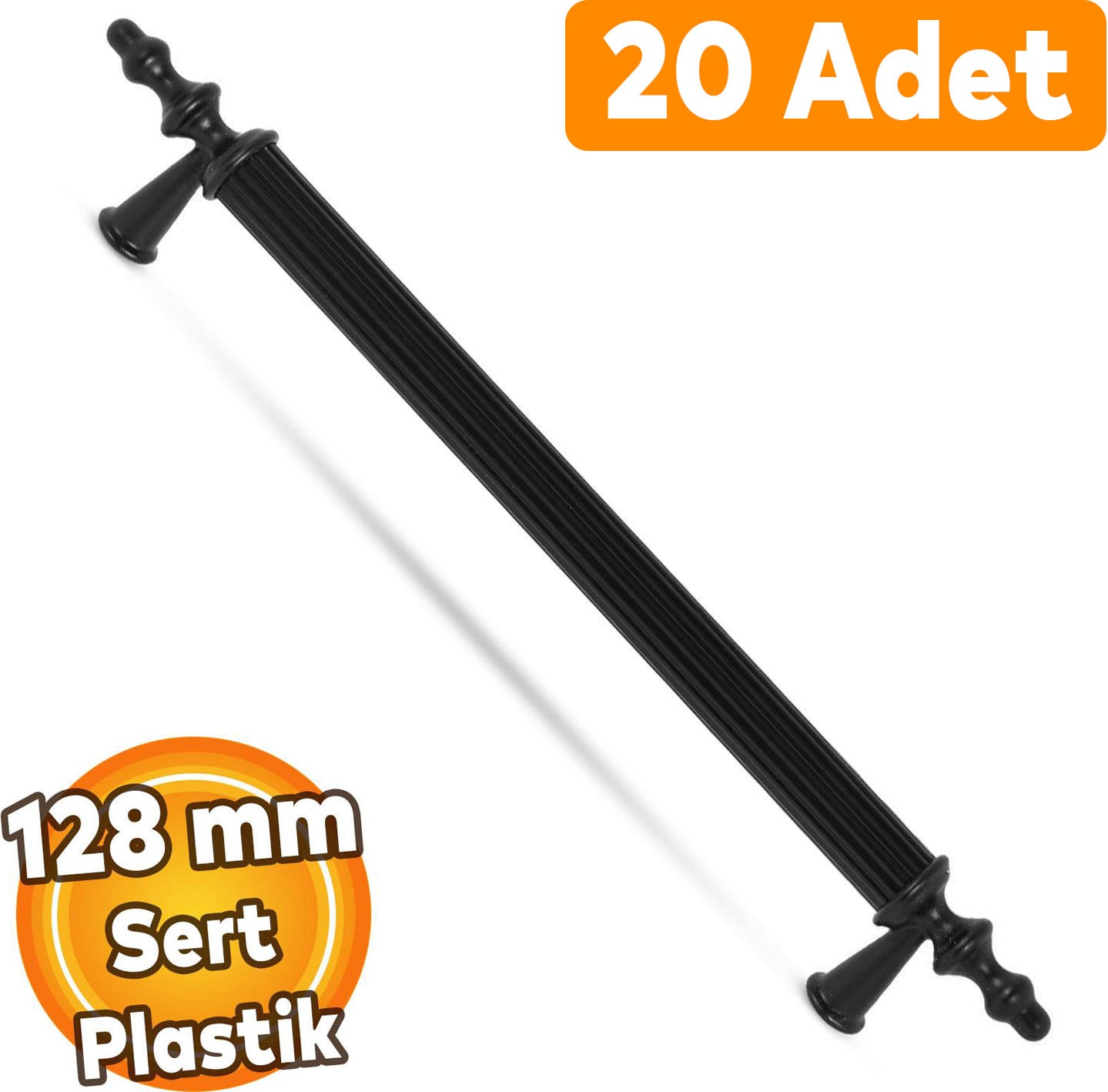 (Sert Plastik) 20 Adet Polavit 128 mm Siyah Mobilya Mutfak Çekmece Dolap Dolabı Kulbu Kulpları