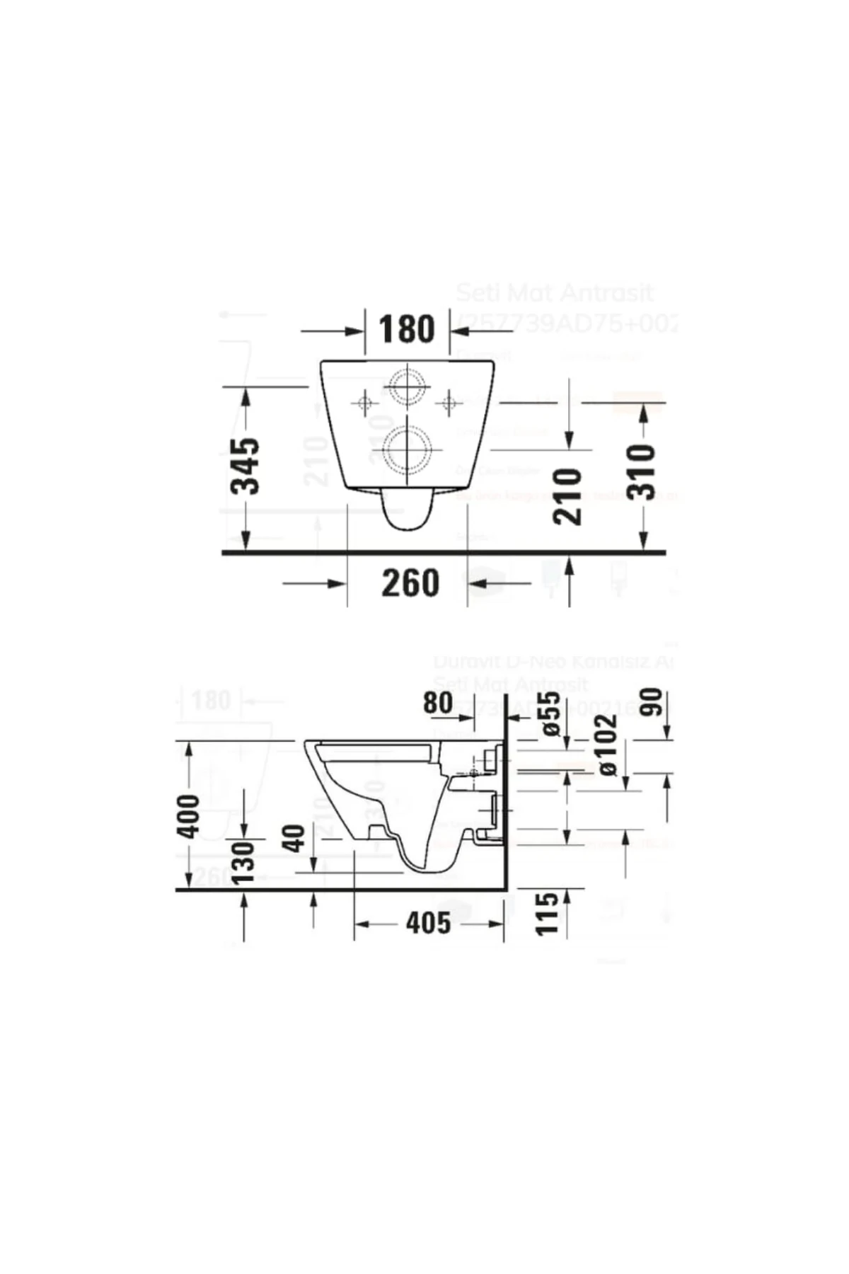 257739AD75 D-Neo Kanalsız Asma Klozet Seti Mat Antrasit