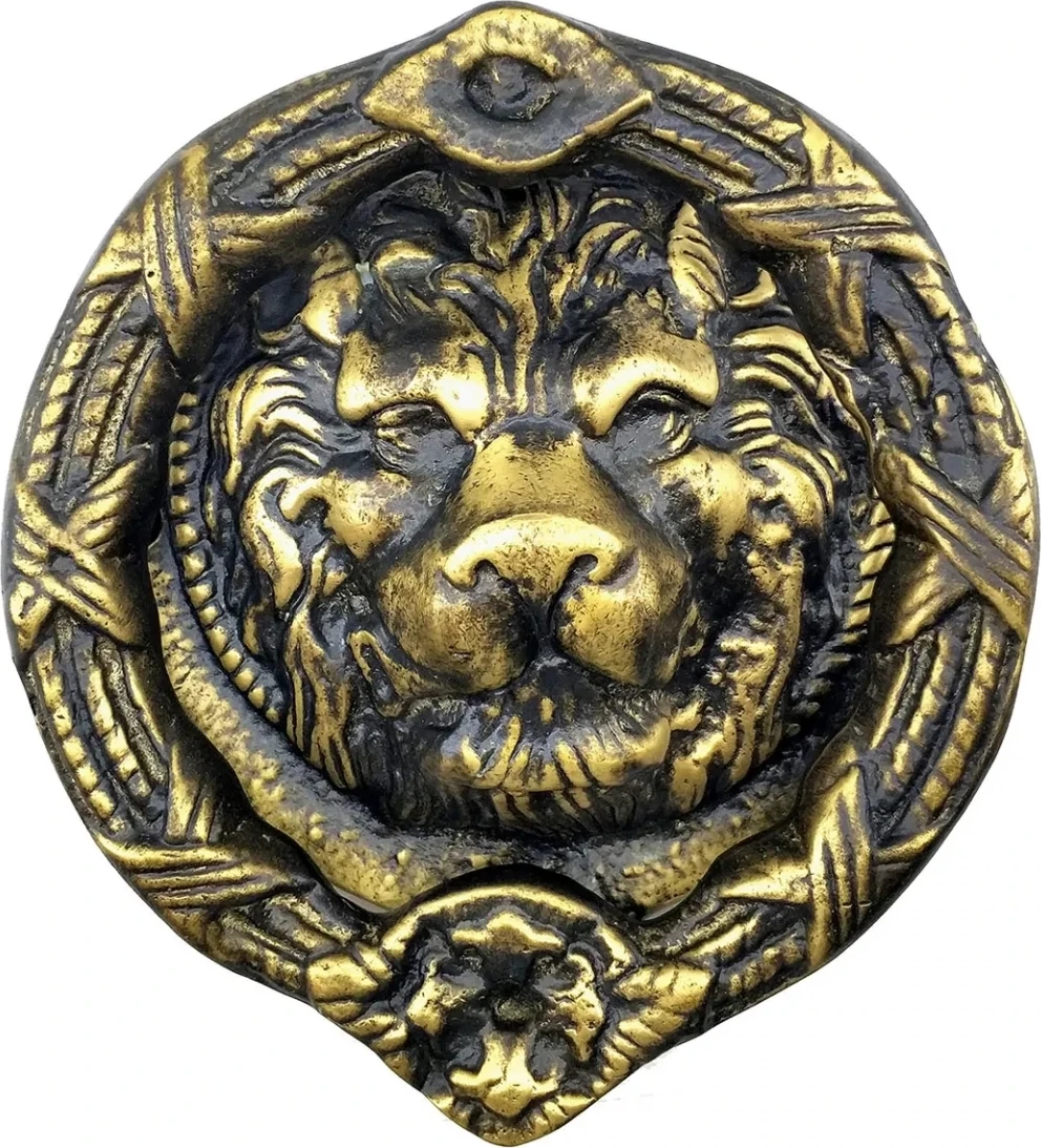 Antika Tarz Dekoratif Pirinç Kapı Tokmağı, Taktak - 185 Mm, Antik