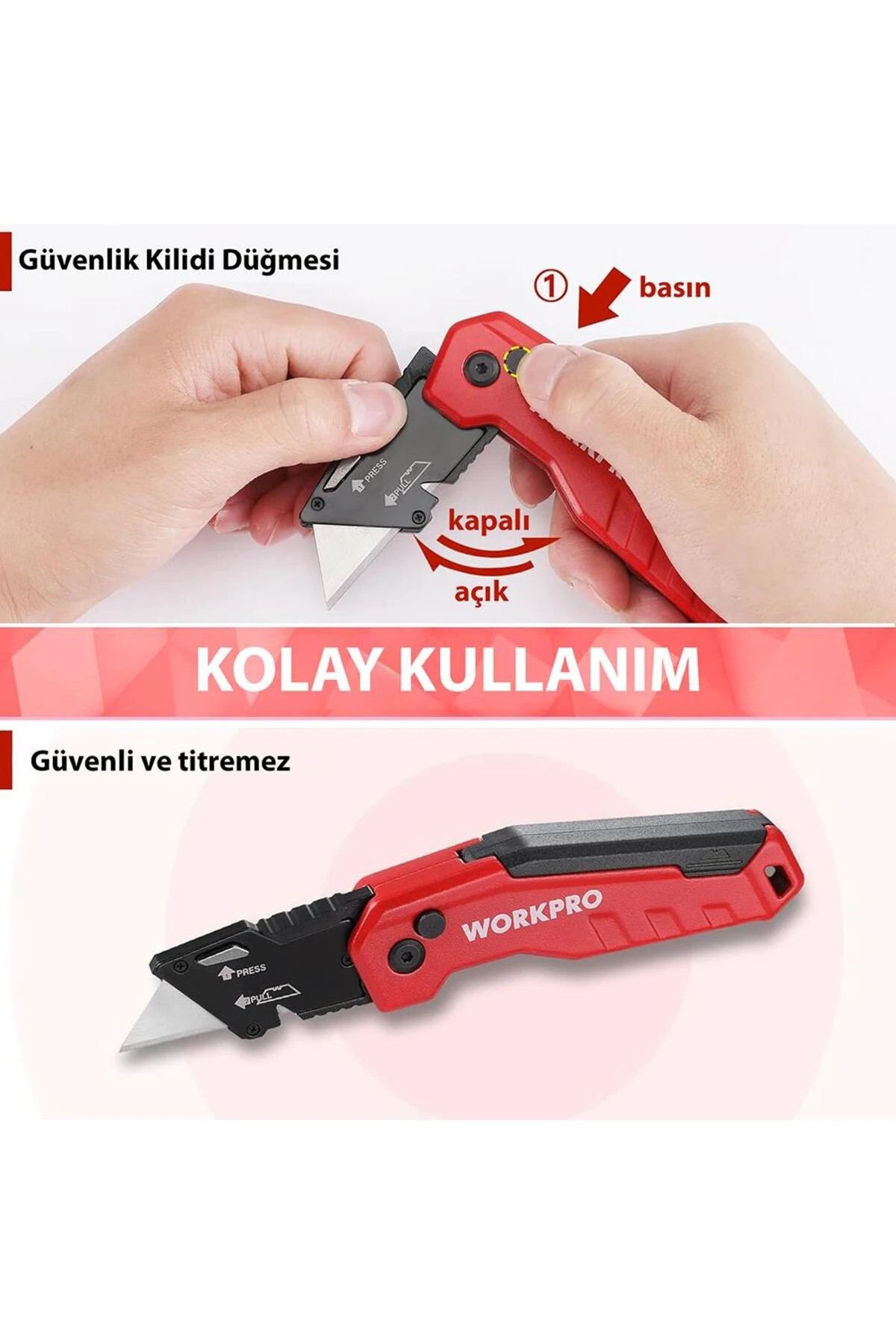 WP211026 Katlanır Çok Amaçlı Profesyonel Rötuş Maket Bıçağı + 14 Adet Yedek Bıçak