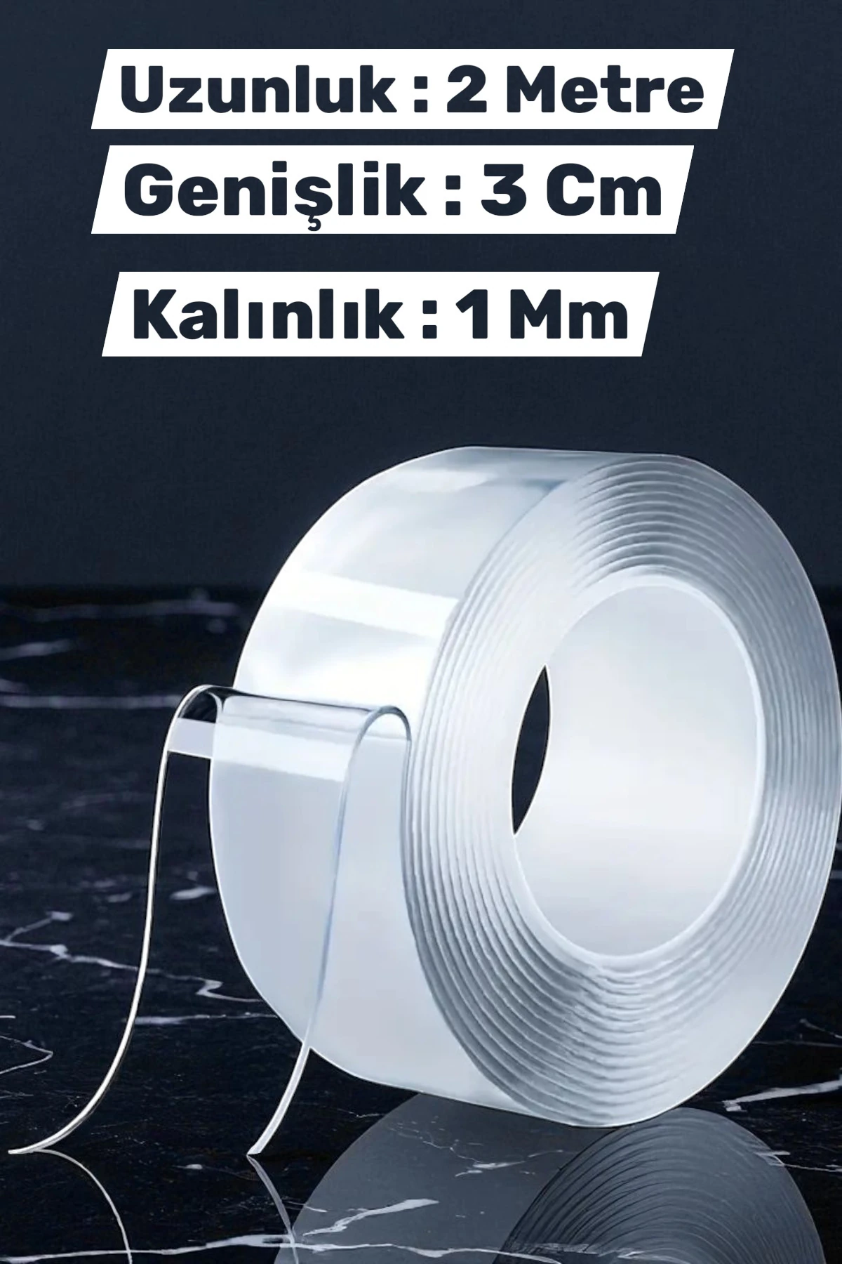 Çift Taraflı Nano Bant 2 Metre 30 MM Güçlü Bant Zemin Duvar Halı Tablo Yapıştırma Bandı