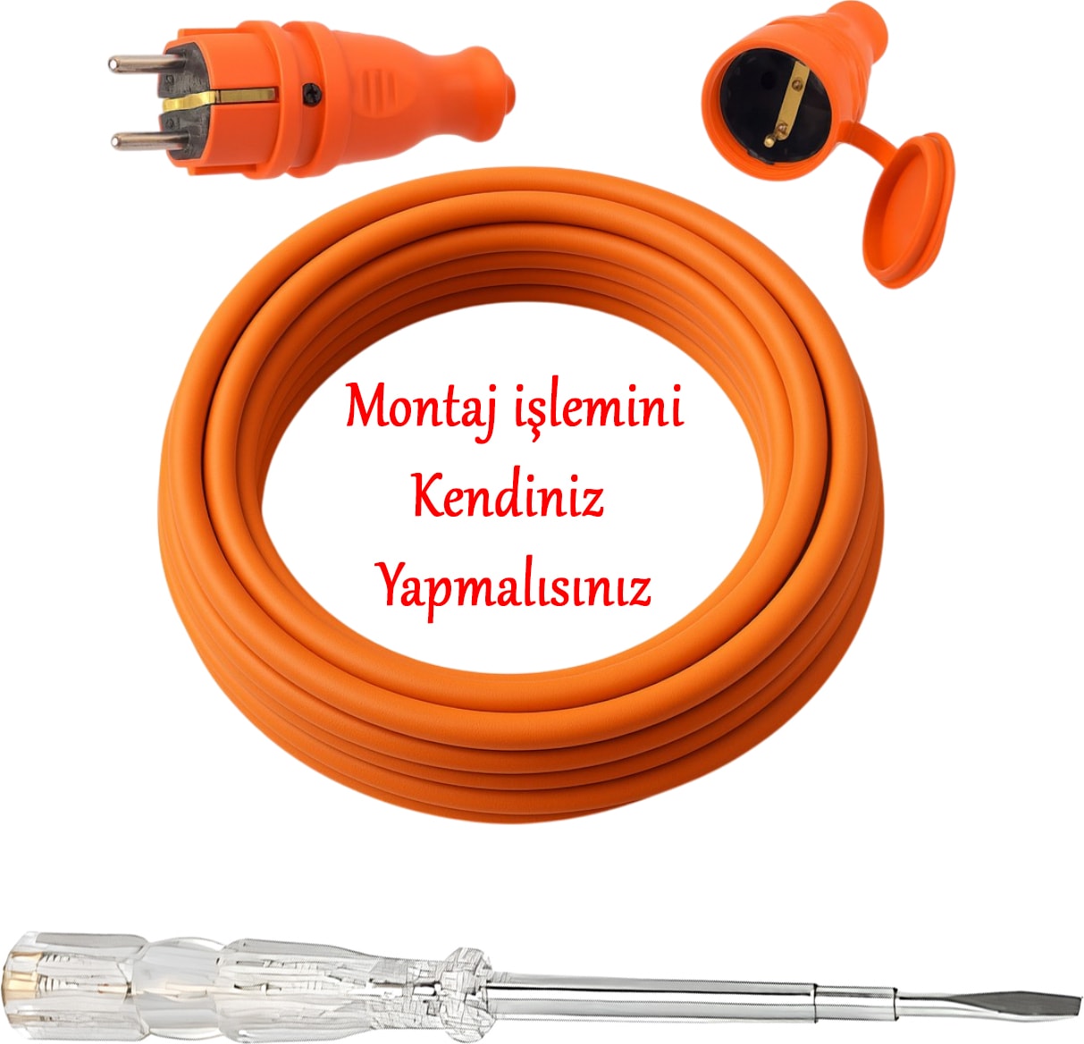 Seyyar 5 Metre Uzatma Kablosu Ttr Cca Çok Telli 3x2.5 mm Elektrik Kablo Kontrol Kalem Dişi Erkek Fiş