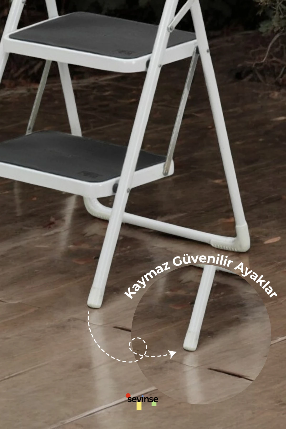 2 Basamaklı Katlanabilir Paslanmaz Çelik Merdiven Beyaz