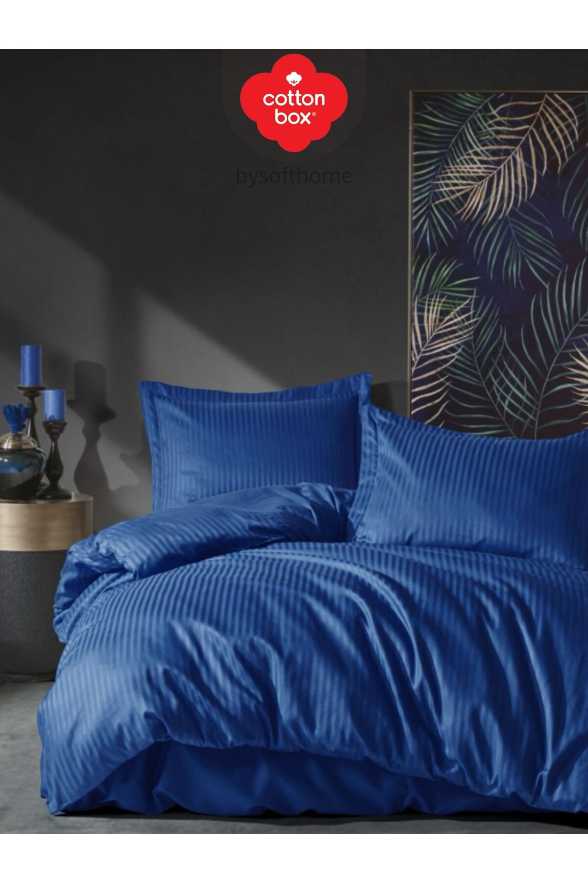 Elegant Stripe Mavi Çift Kişilik Pamuk Saten Nevresim Takımı