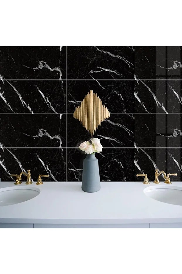 6 Adet 60cmx30cm Siyah Mermer Desen Yapışkanlı Karavan Banyo Wc Duvar Kaplama Paneli NWYP11
