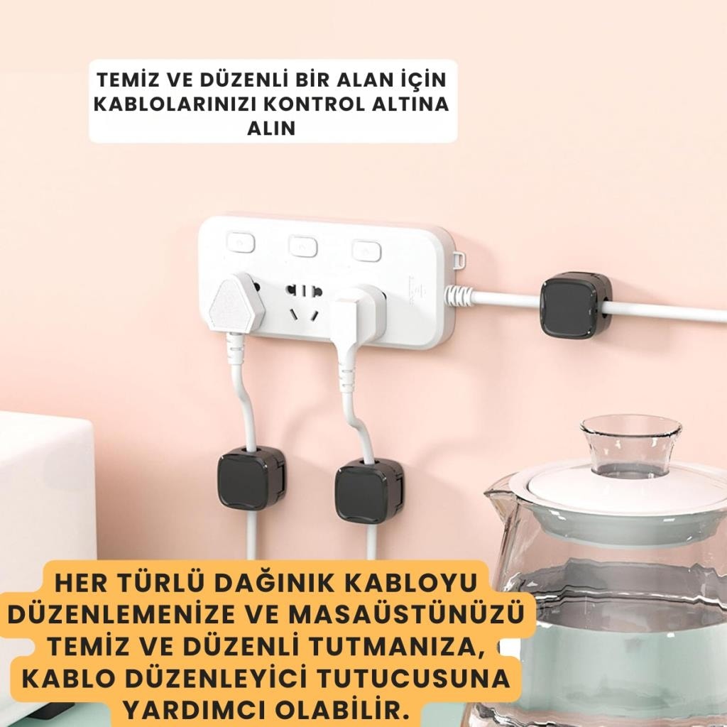 6 Adet Set Yapışkanlı Manyetik Kapaklı Kablo Düzenleyici Organizer, Ev, Ofis, Kablo Düzenleyici