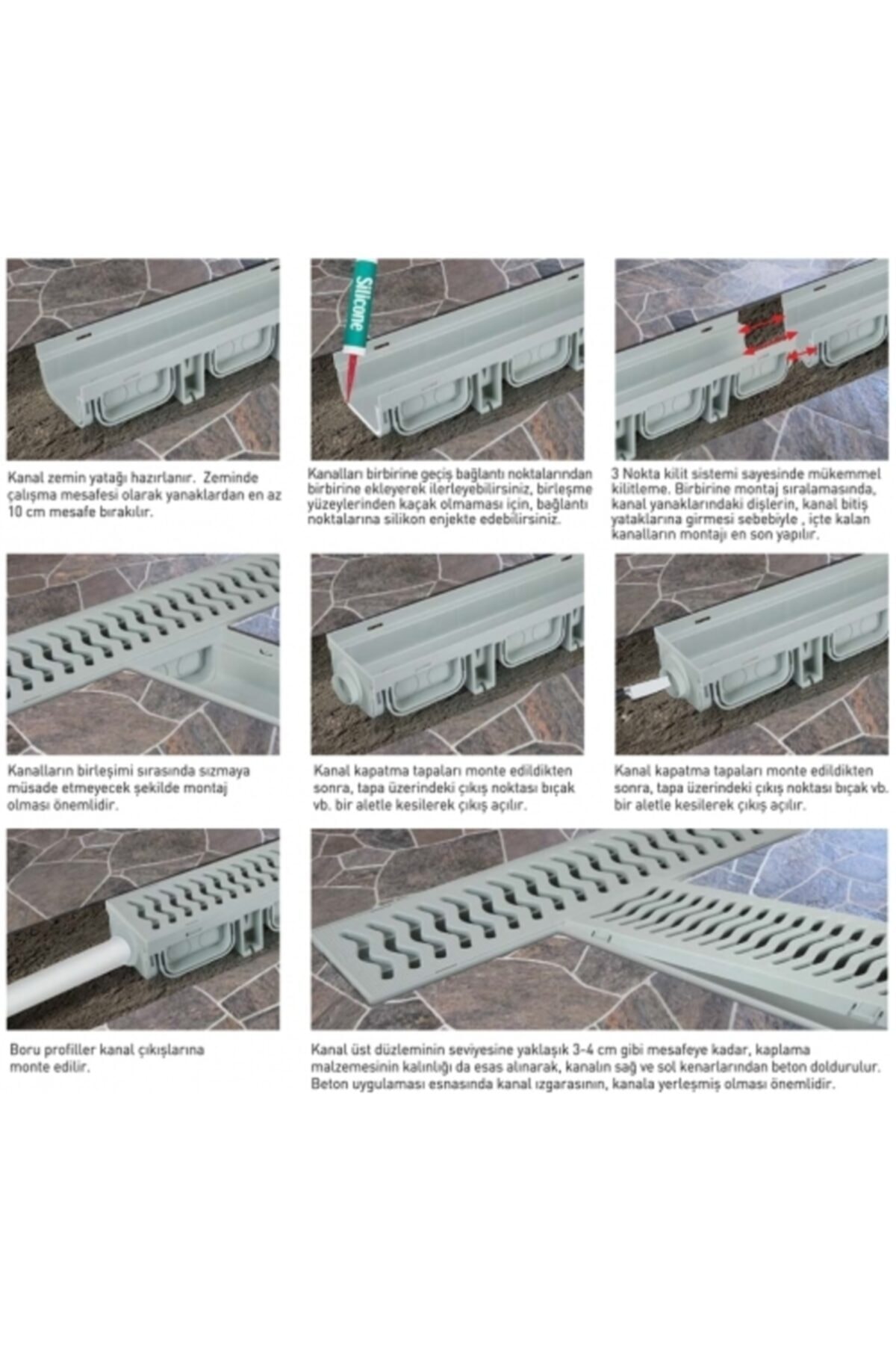 200x145x500mm Drenaj Kanalı / Plastik Izgara Oluk Tapa