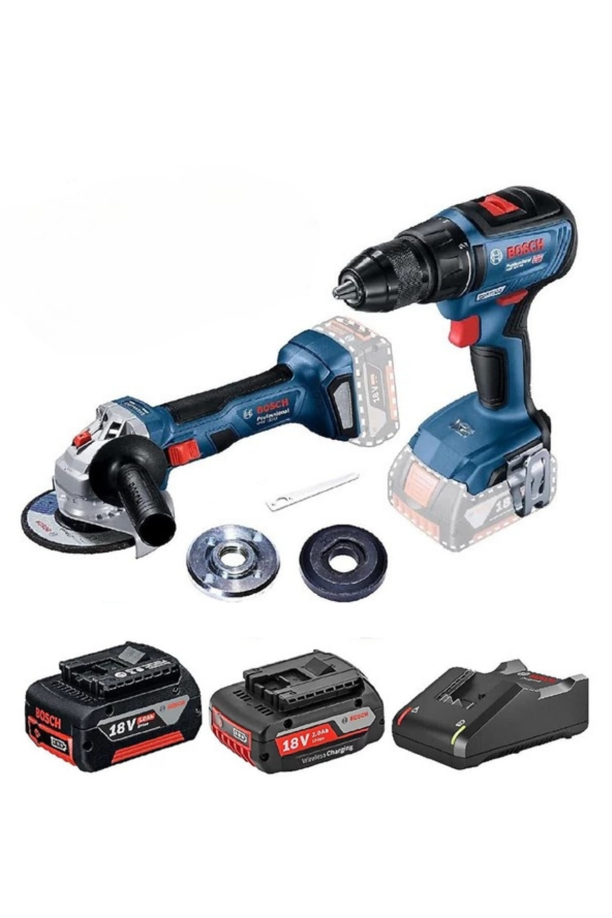 BOSCH Akülü Makine Seti Taşlama Şarjlı Matkap 1 x 5,0Ah 1 adet 2,0Ah Akü Dahil Vidalama seti