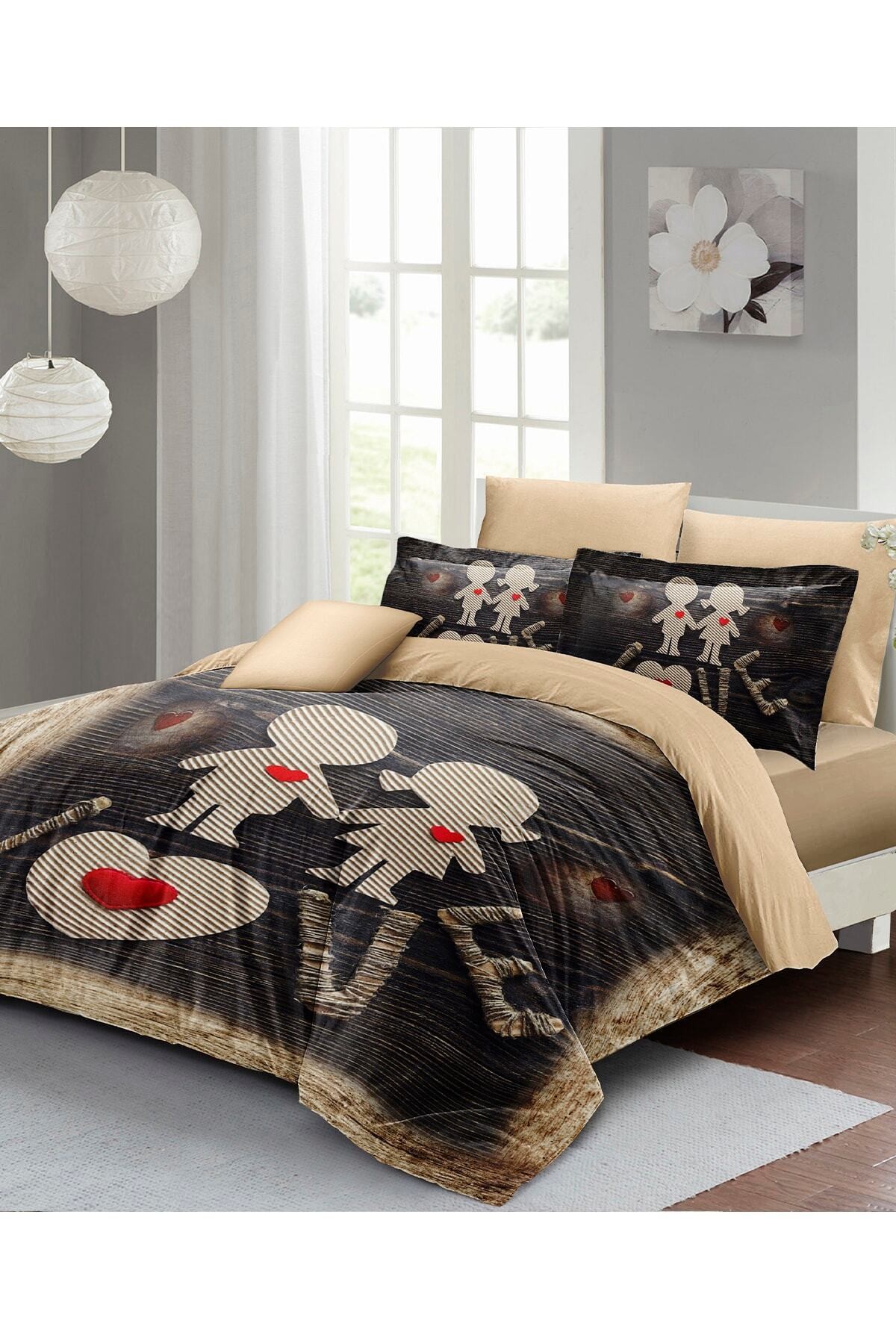 Kıng Sıze Sevgililer Günü Çift Kişilik Nevresim Takımı%100 Pamuk Saten Kalbim Sende 220x240cm