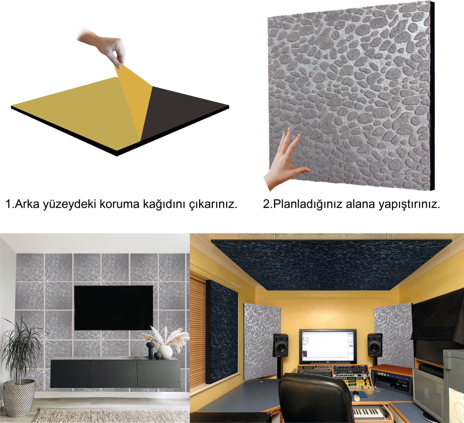 Gri Embos Keçe Ses ve Isı Yalıtım Paneli 40X40 cm