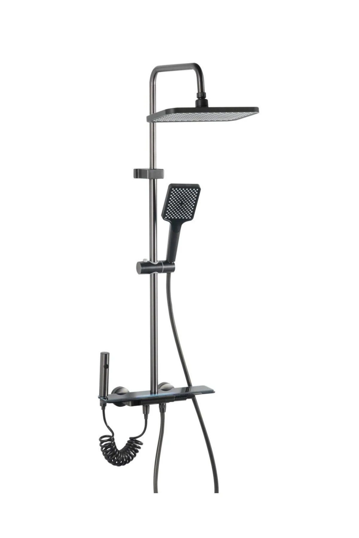 Slim Model Antrasit Gri Piyano Çok Fonksiyonlu Yağmurlama Tepe Duş Seti (Banyo Bataryası Dahil)